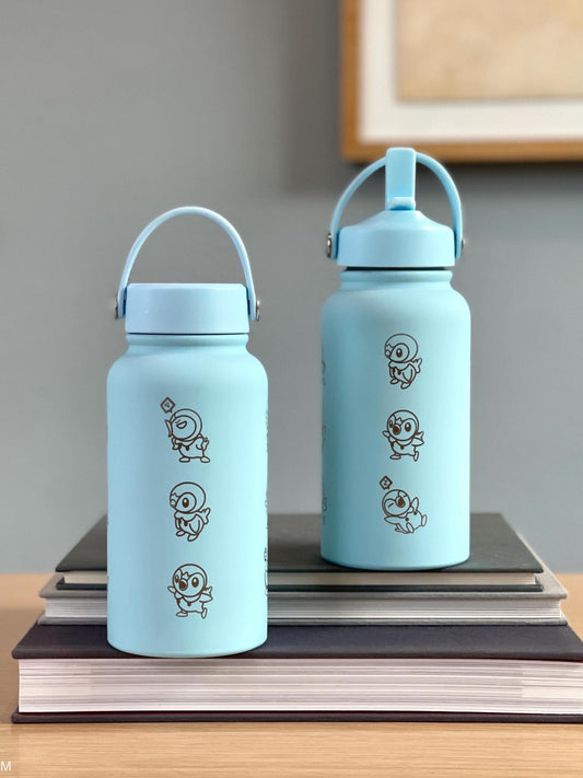 Piplup Water Bottle Engraved Tumbler Thermos, Sinnoh Starter Penguin Anime Gamer Waterbottle, Birthday Tea Coffee Flask Gift For Men Boys