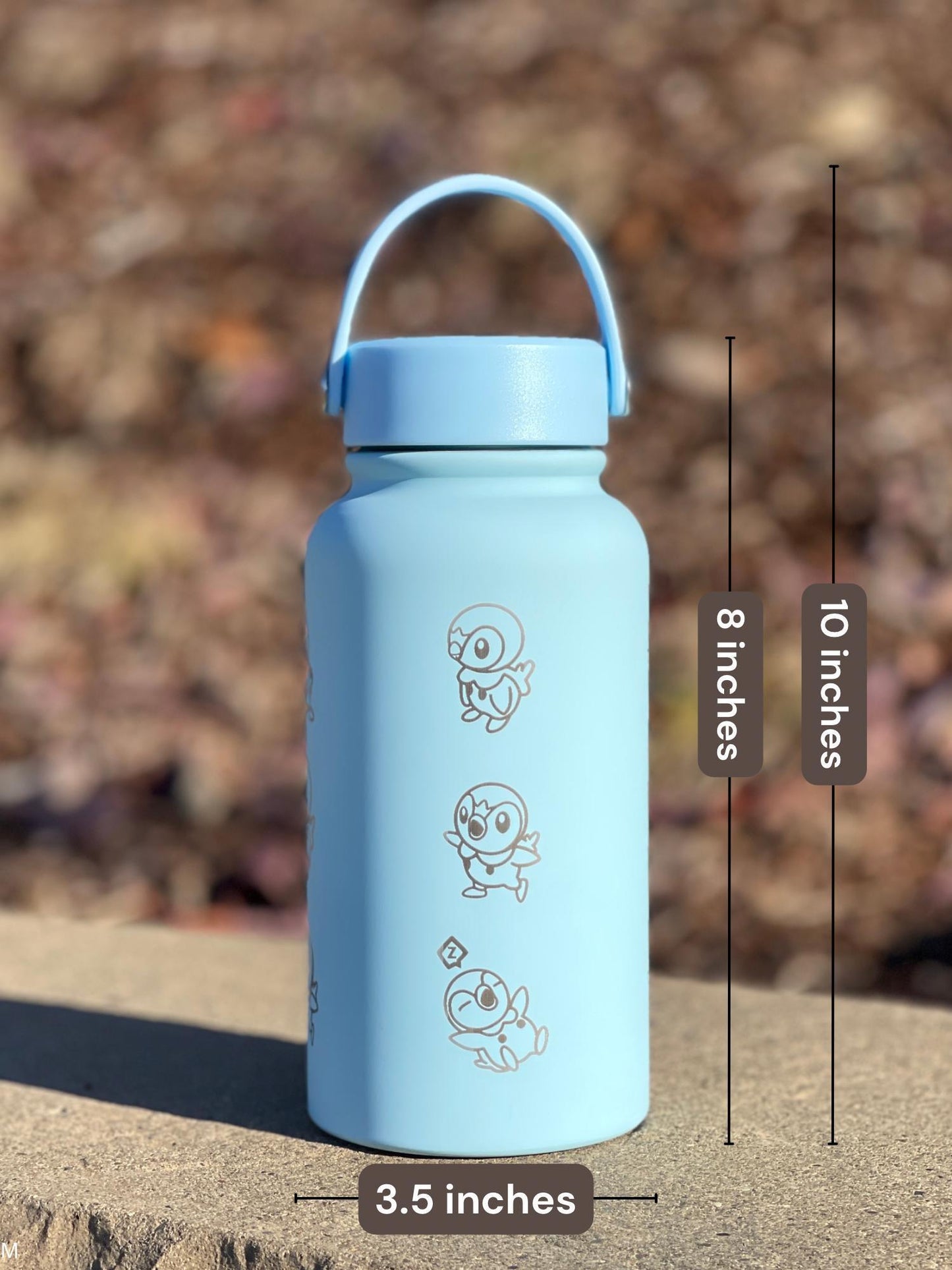 Piplup Water Bottle Engraved Tumbler Thermos, Sinnoh Starter Penguin Anime Gamer Waterbottle, Birthday Tea Coffee Flask Gift For Men Boys