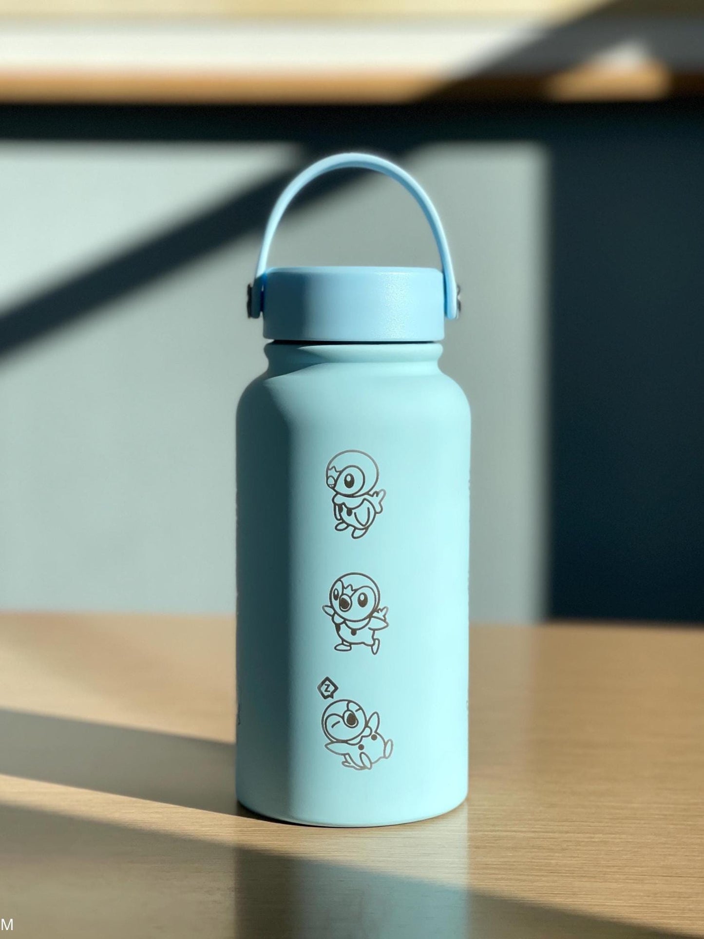 Piplup Water Bottle Engraved Tumbler Thermos, Sinnoh Starter Penguin Anime Gamer Waterbottle, Birthday Tea Coffee Flask Gift For Men Boys