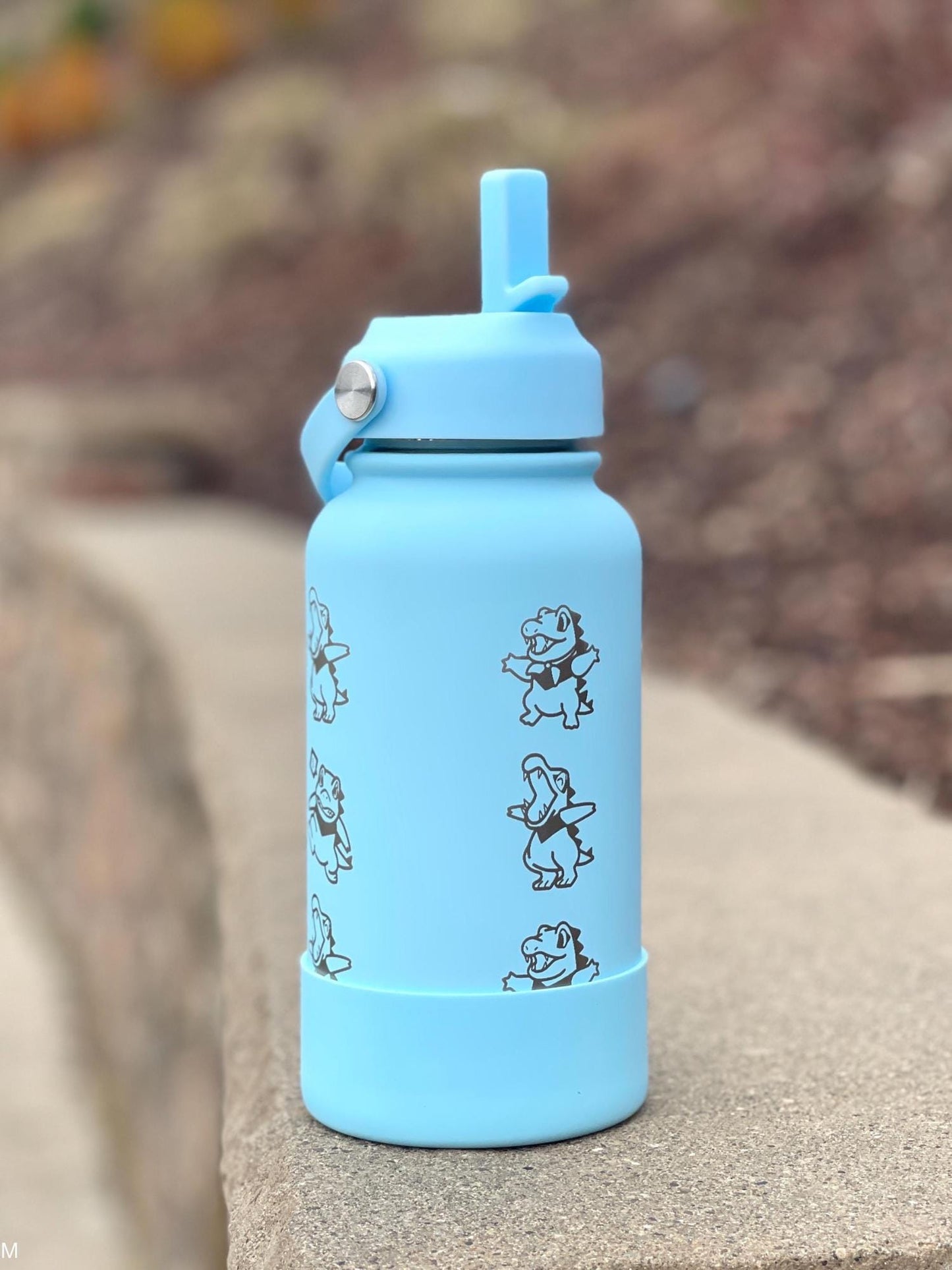 Totodile Water Bottle Engraved Coffee Tumbler with Mystery Dungeon Scarf, Johto Legends ZA Starter Waterbottle Travel Mug, Anime Fan Gift