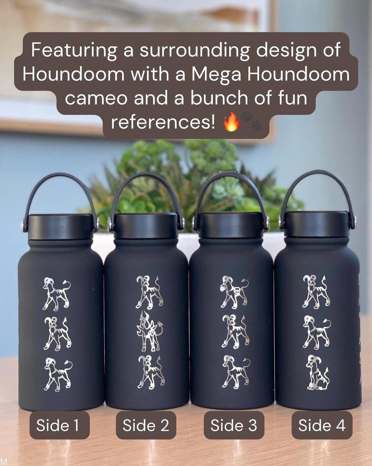 Houndoom Water Bottle Coffee Tumbler with Mega Houndoom and Apple from Togepi Episode Waterbottle Travel Mug, Anime Fan Birthday Gift