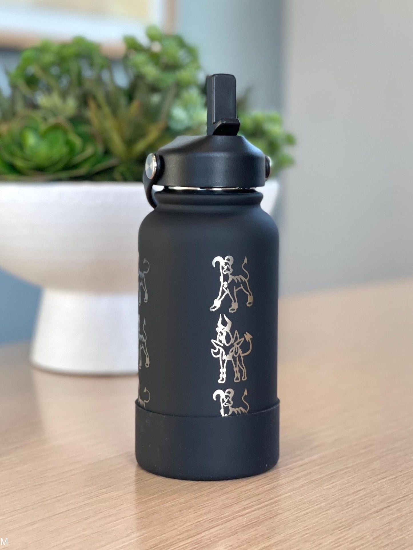 Houndoom Water Bottle Coffee Tumbler with Mega Houndoom and Apple from Togepi Episode Waterbottle Travel Mug, Anime Fan Birthday Gift