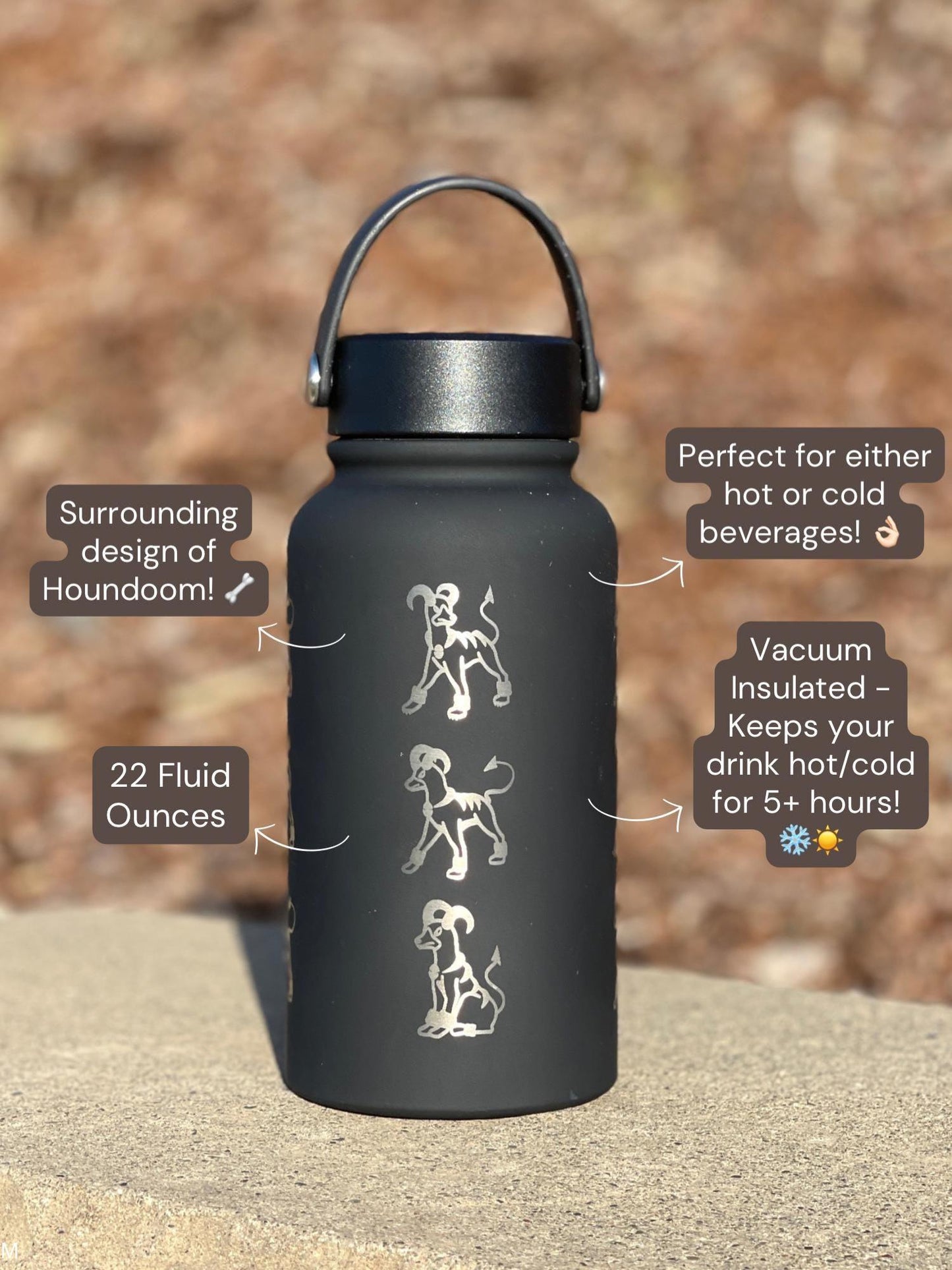 Houndoom Water Bottle Coffee Tumbler with Mega Houndoom and Apple from Togepi Episode Waterbottle Travel Mug, Anime Fan Birthday Gift