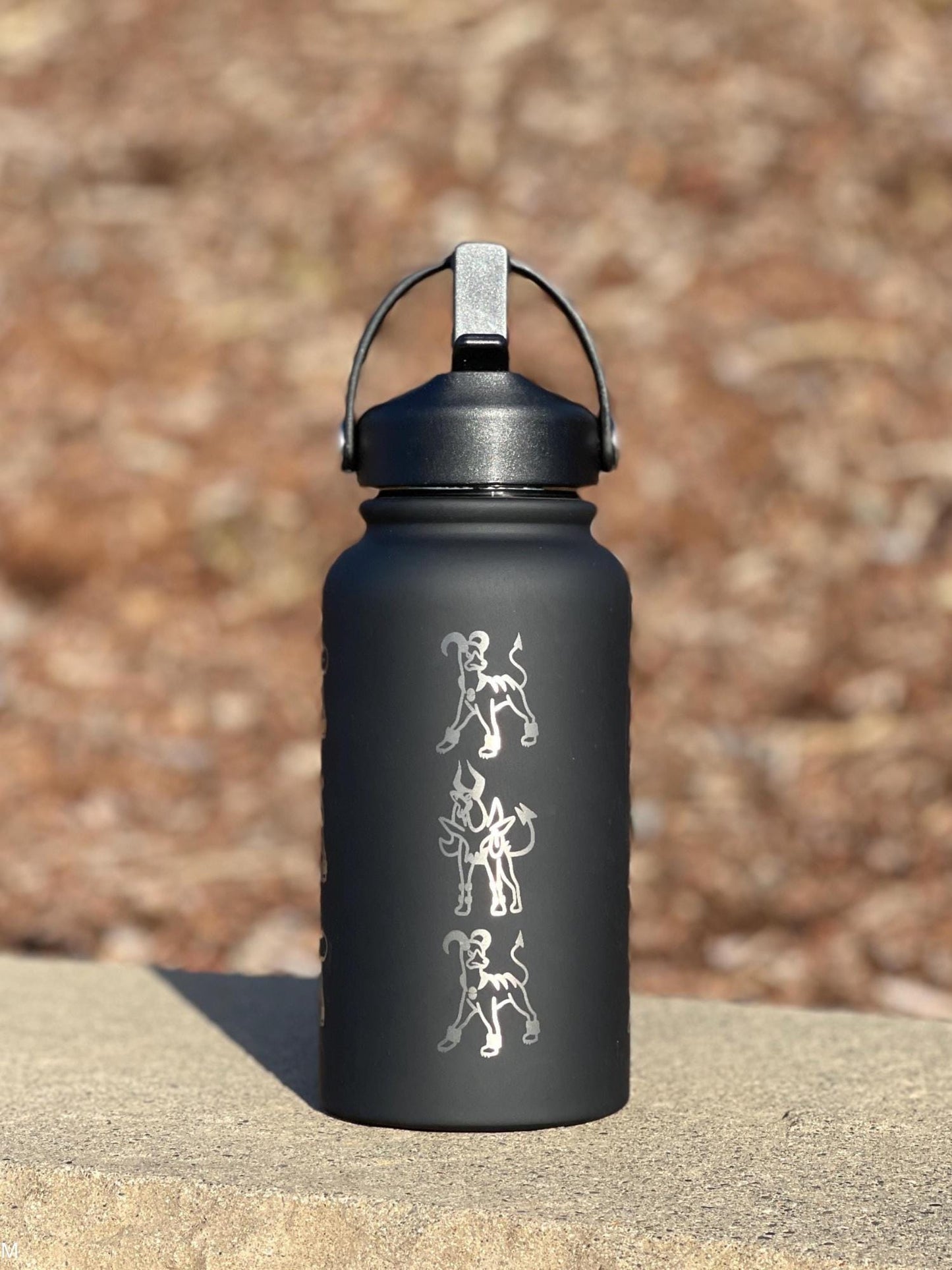 Houndoom Water Bottle Coffee Tumbler with Mega Houndoom and Apple from Togepi Episode Waterbottle Travel Mug, Anime Fan Birthday Gift