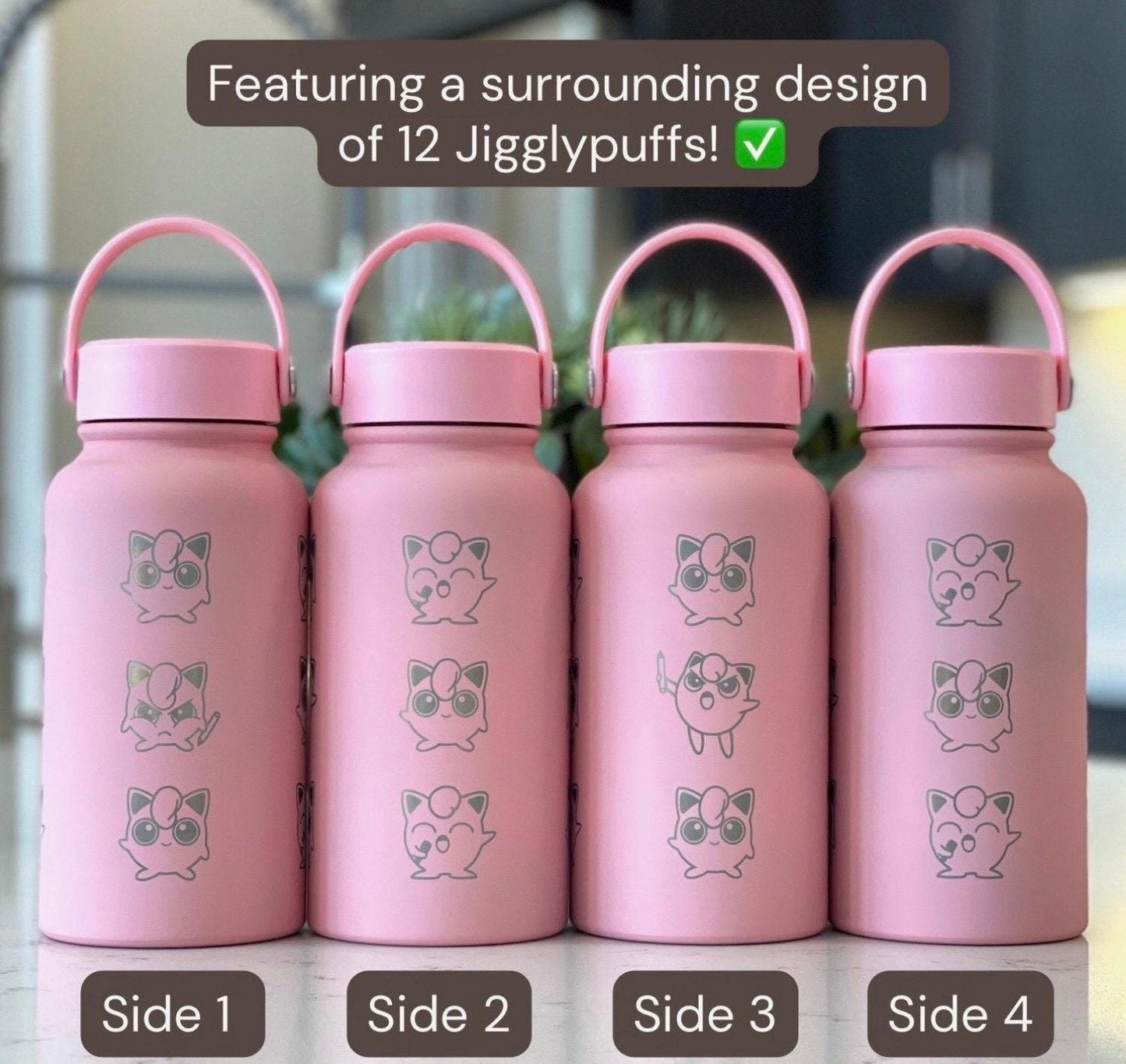 Jigglypuff Waterbottle Coffee Tumbler with Mic Singing and Angry Jigglypuff with Marker, Funny Cute Anime Travel Mug Cup Birthday Gifts