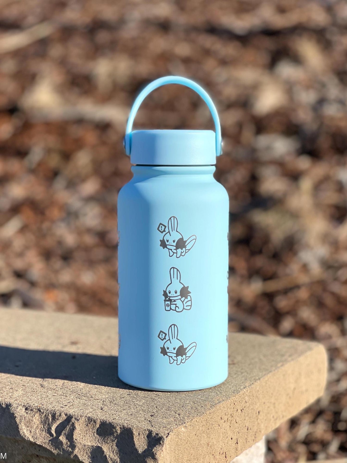 Mudkip Water Bottle Engraved Coffee Tumbler with Mystery Dungeon Scarf, Hoenn Water Starter Waterbottle Thermos, Cute Anime Birthday Gift