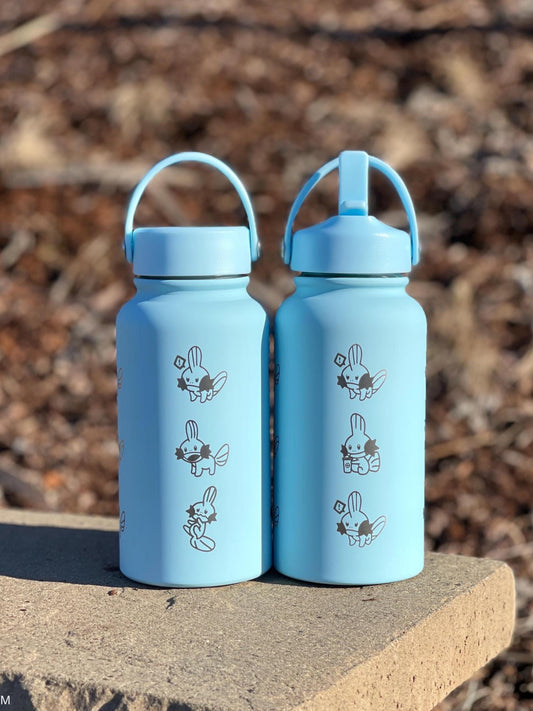 Mudkip Water Bottle Engraved Coffee Tumbler with Mystery Dungeon Scarf, Hoenn Water Starter Waterbottle Thermos, Cute Anime Birthday Gift