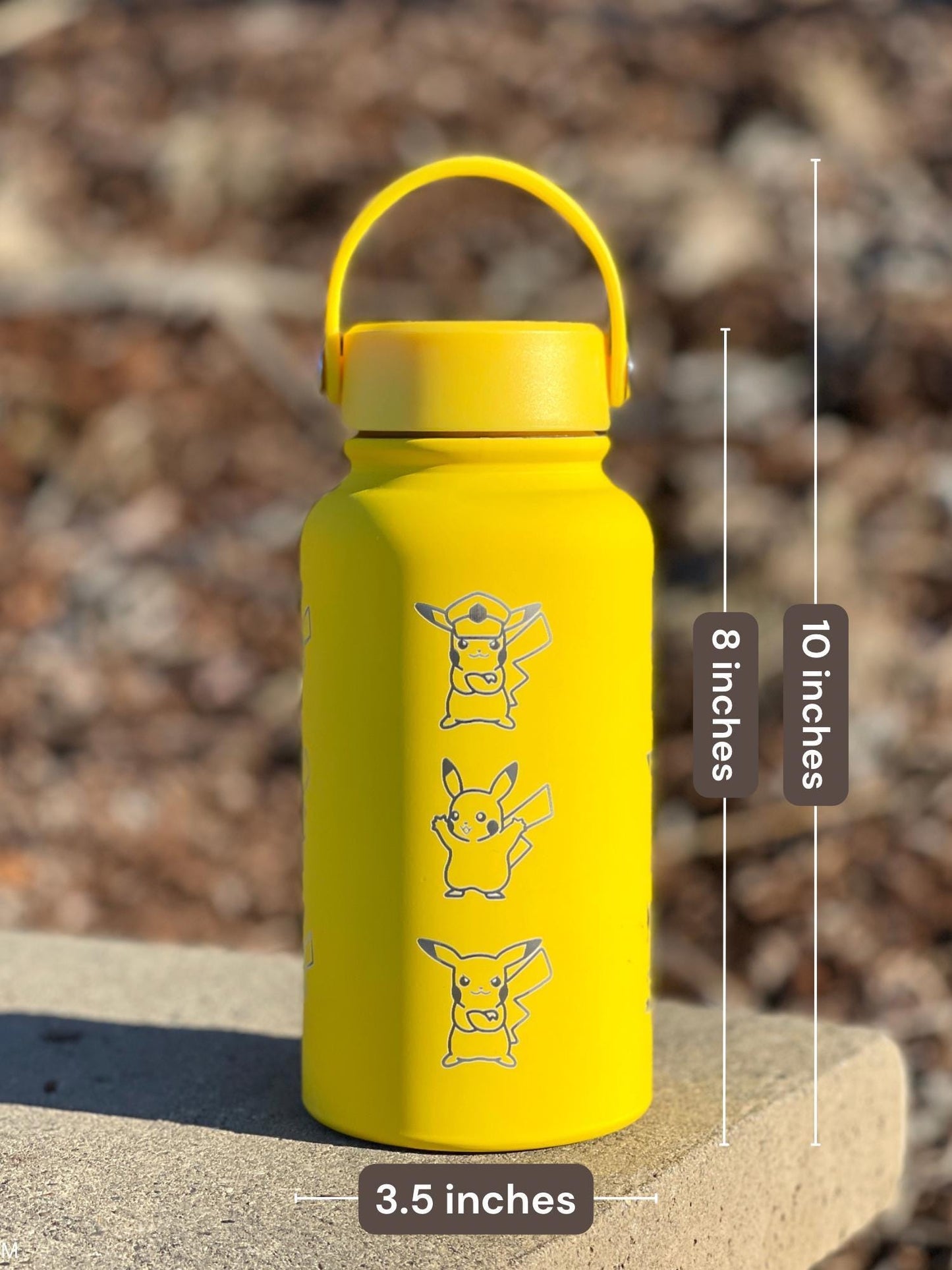 Pikachu Water Bottle with Captain & Detective Pikachu Volt Tackle, Engraved Waterbottle Coffee Tumbler Thermos, Anime Fan Birthday Gift