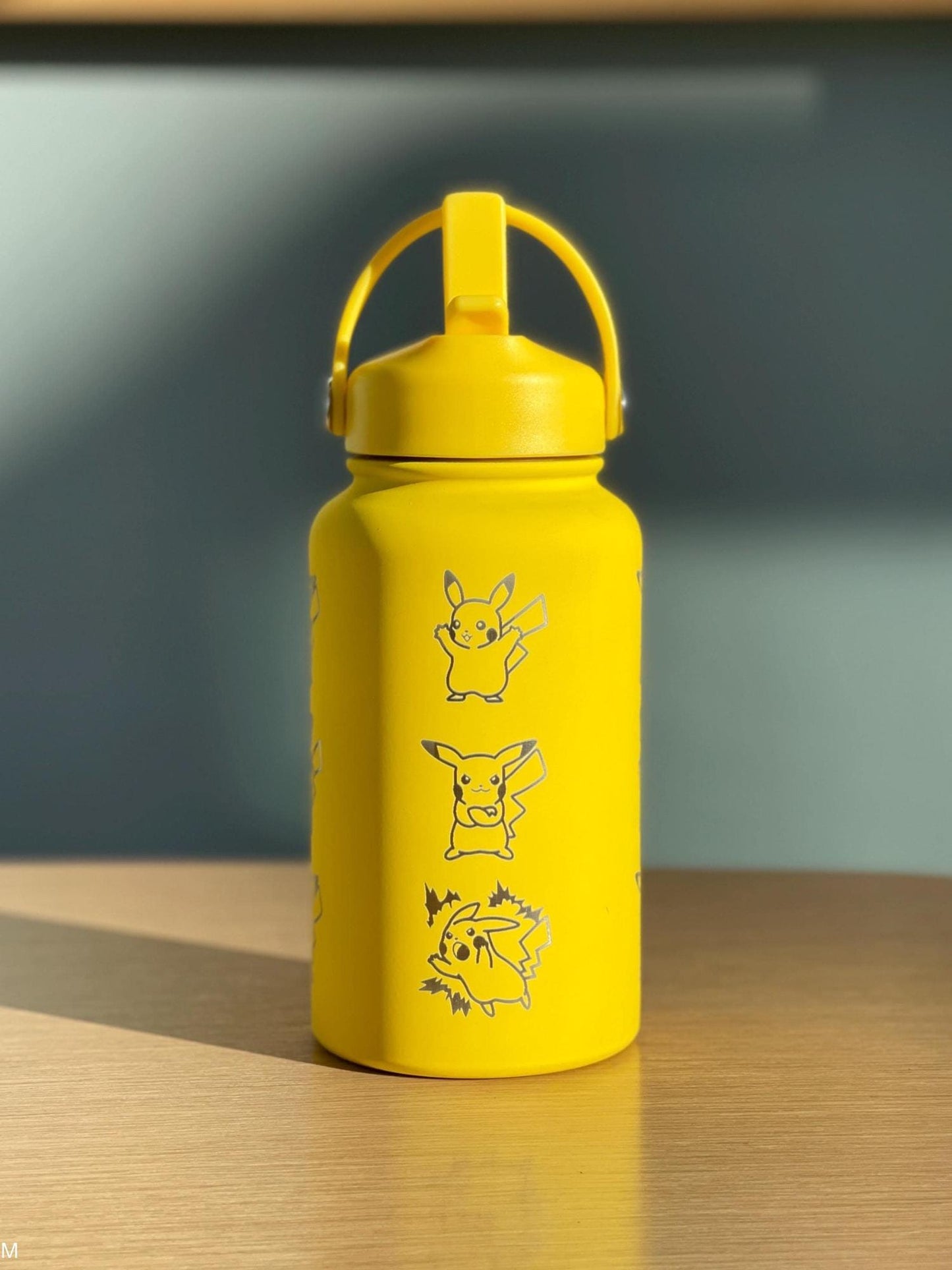 Pikachu Water Bottle with Captain & Detective Pikachu Volt Tackle, Engraved Waterbottle Coffee Tumbler Thermos, Anime Fan Birthday Gift