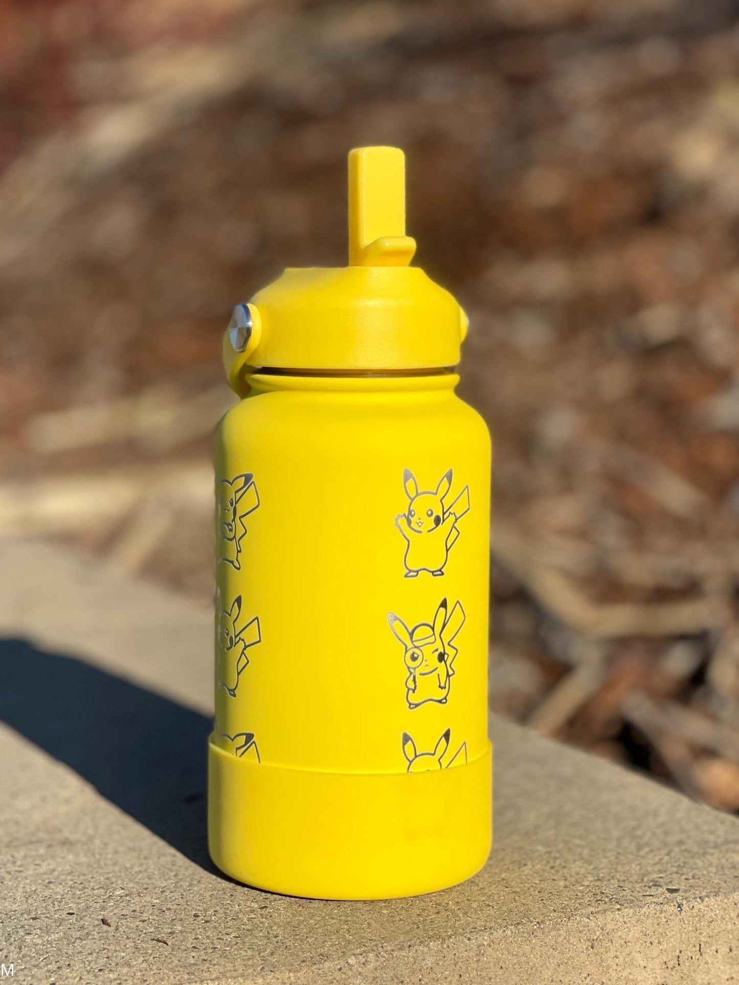 Pikachu Water Bottle with Captain & Detective Pikachu Volt Tackle, Engraved Waterbottle Coffee Tumbler Thermos, Anime Fan Birthday Gift