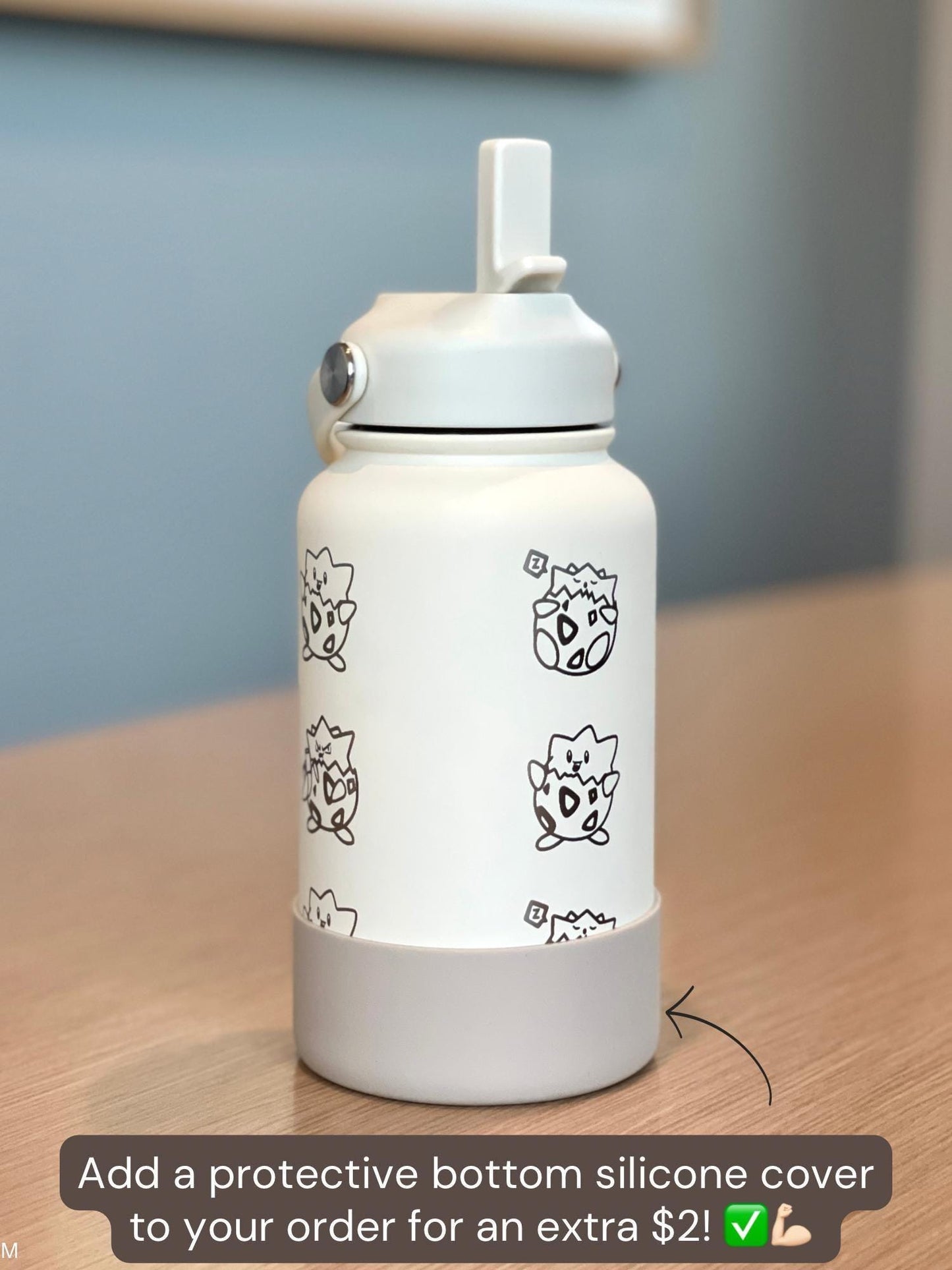 Togepi Straw Waterbottle Engraved Coffee Tumbler, Crying & Angry Togepi with Banana Egg Water Bottle, Anime Travel Mug Cup Birthday Gift
