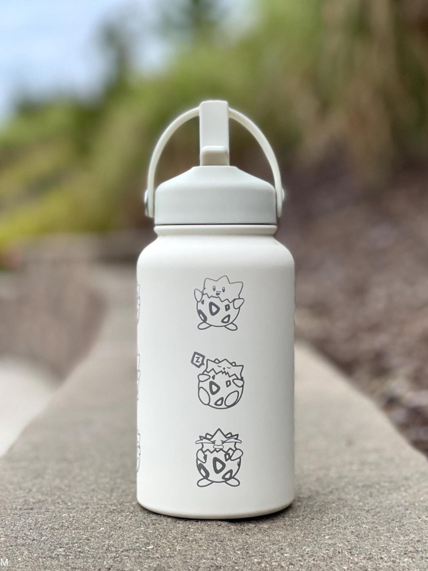 Togepi Straw Waterbottle Engraved Coffee Tumbler, Crying & Angry Togepi with Banana Egg Water Bottle, Anime Travel Mug Cup Birthday Gift