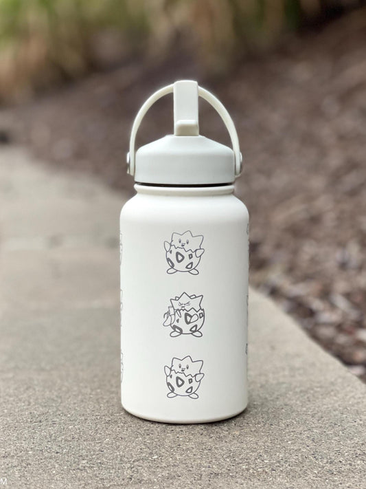 Togepi Straw Waterbottle Engraved Coffee Tumbler, Crying & Angry Togepi with Banana Egg Water Bottle, Anime Travel Mug Cup Birthday Gift