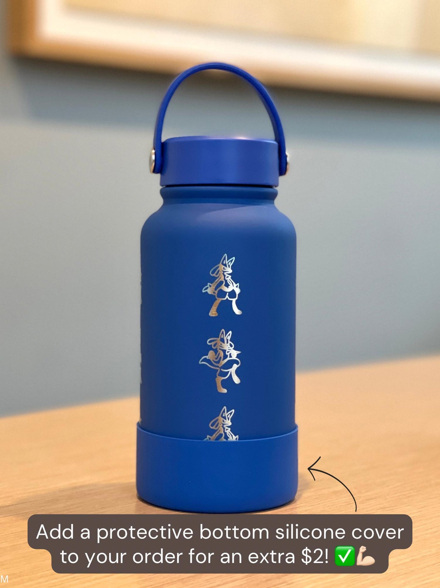 Lucario Water Bottle Engraved Coffee Tumbler with Mega Lucario and Aura Sphere, Tea Thermos Waterbottle, Sinnoh Anime Fan Birthday Gift