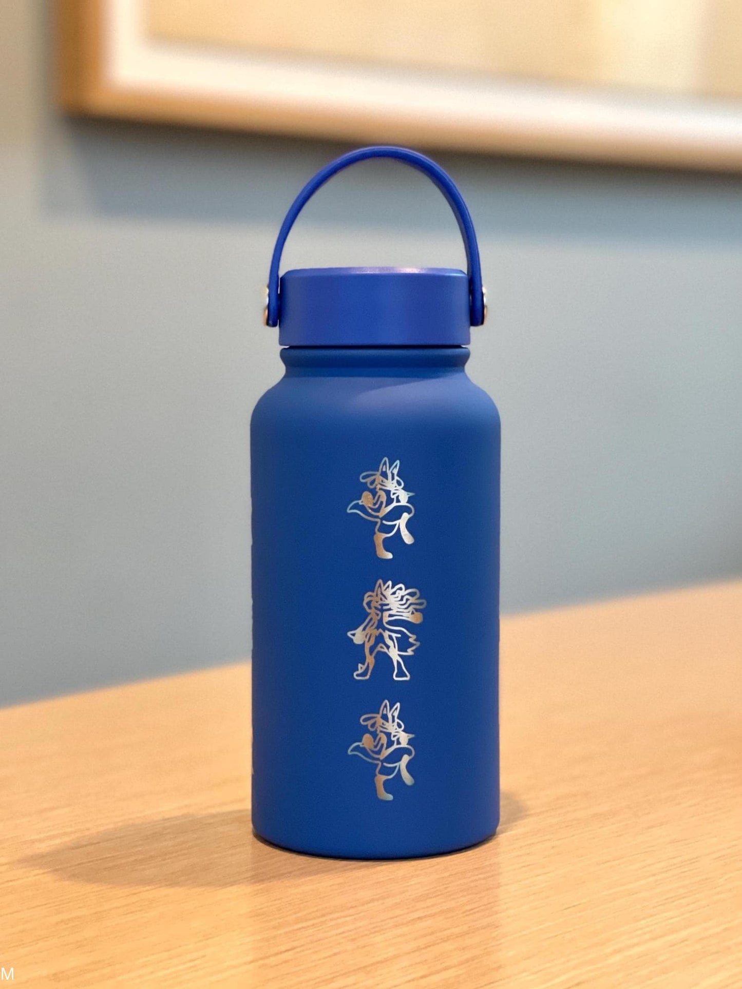 Lucario Water Bottle Engraved Coffee Tumbler with Mega Lucario and Aura Sphere, Tea Thermos Waterbottle, Sinnoh Anime Fan Birthday Gift