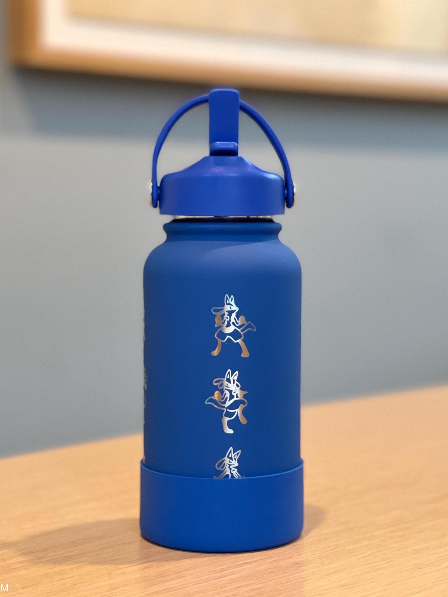 Lucario Water Bottle Engraved Coffee Tumbler with Mega Lucario and Aura Sphere, Tea Thermos Waterbottle, Sinnoh Anime Fan Birthday Gift