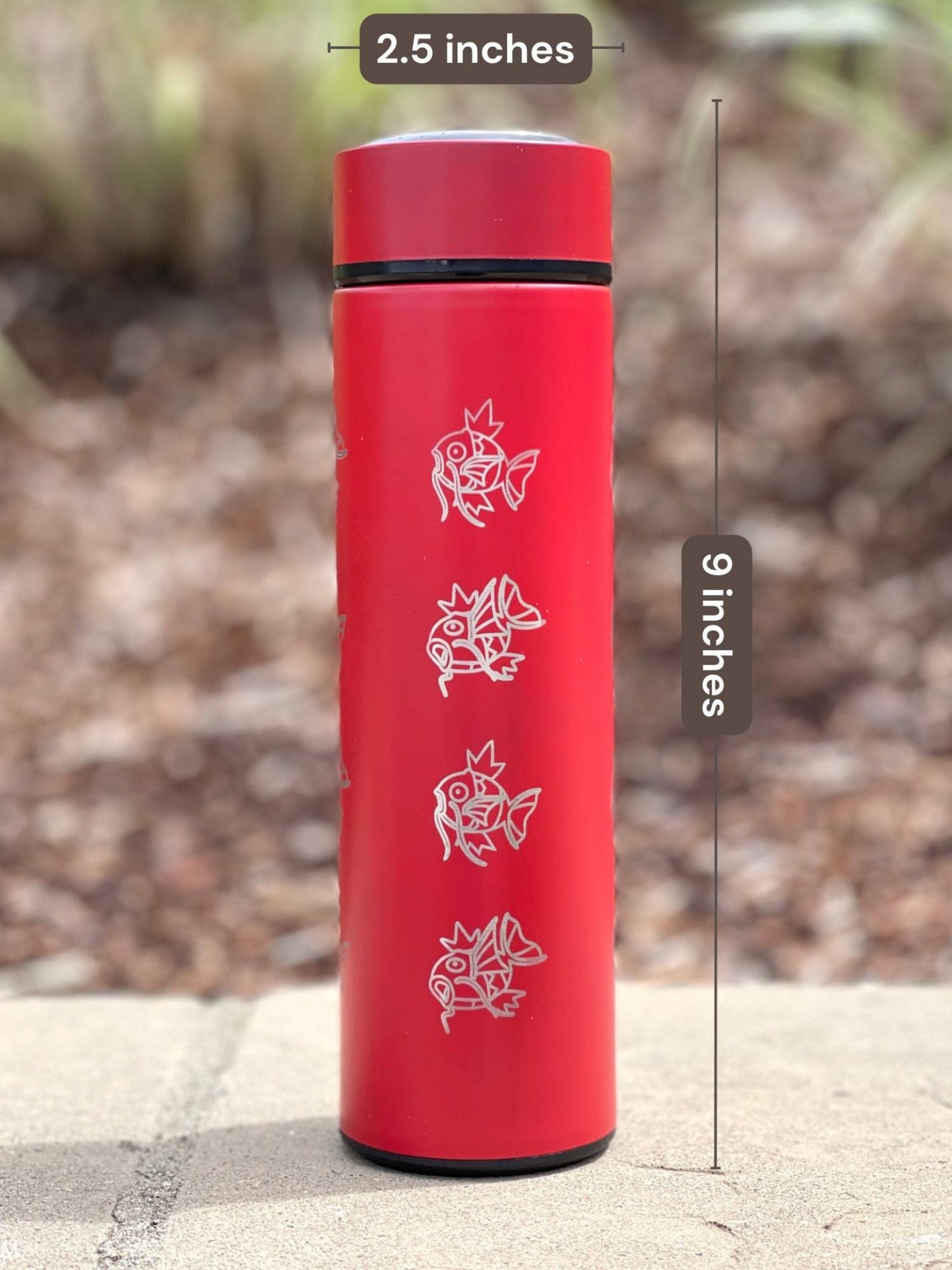 Magikarp Coffee Tumbler, Engraved Water Bottle with Tea Infuser, Cute Meme Waterbottle Travel Mug Thermos Flask, Anime Fan Birthday Gift