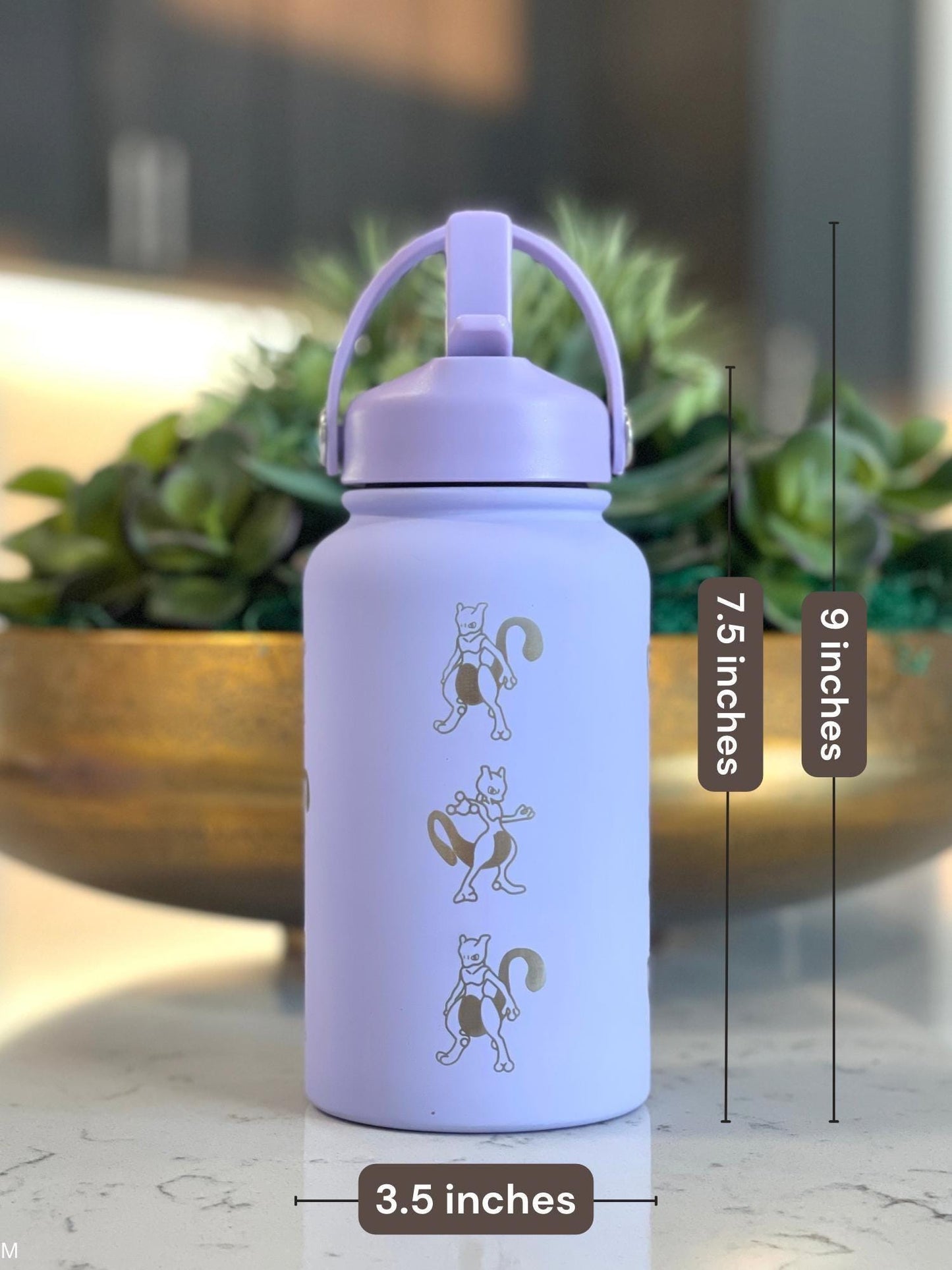 Mewtwo Straw Water Bottle, Mega Mewtwo X & Y Psystrike Legendary Waterbottle Thermos, Engraved Coffee Tea Tumbler Birthday Anniversary Gift