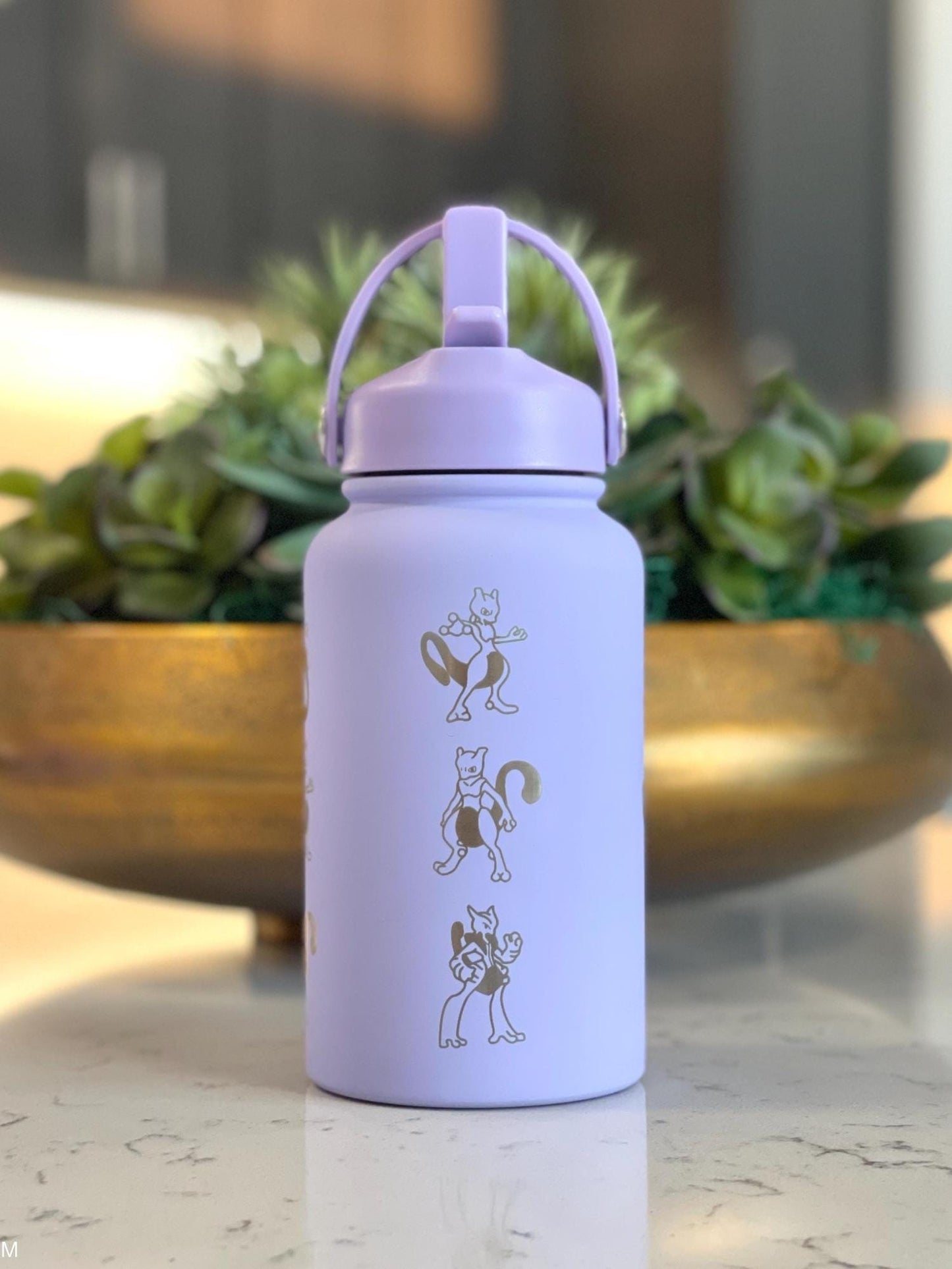 Mewtwo Straw Water Bottle, Mega Mewtwo X & Y Psystrike Legendary Waterbottle Thermos, Engraved Coffee Tea Tumbler Birthday Anniversary Gift