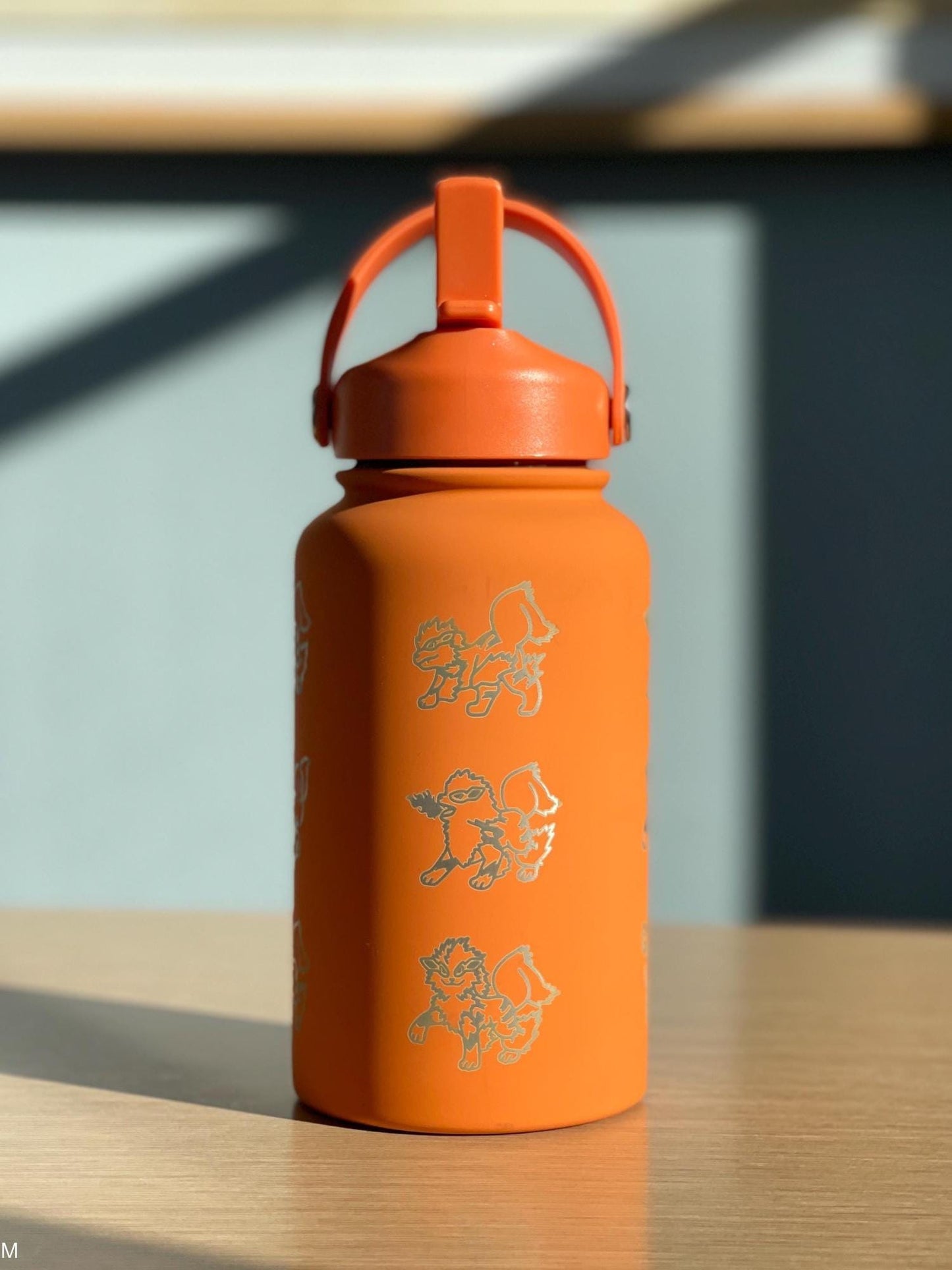 Arcanine Straw Water Bottle with Hisuian Arcanine Engraved Coffee Tumbler Gamer Waterbottle, Growlithe Fan Birthday Tea Flask Gift