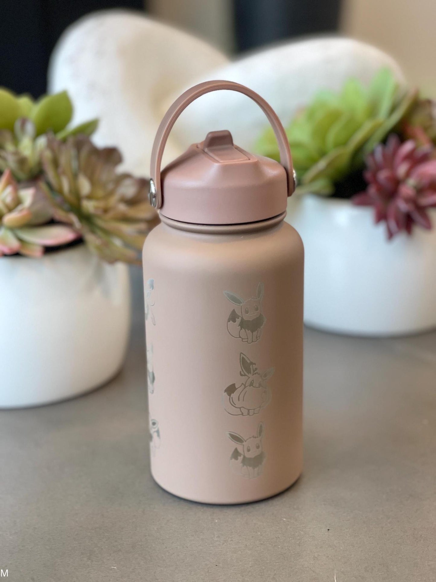 Eevee Engraved Water Bottle, Straw Waterbottle with Gigantamax & Fluffy Shaggy Hair Lana’s Eevee Coffee Tumbler, Anime Fan Birthday Gift