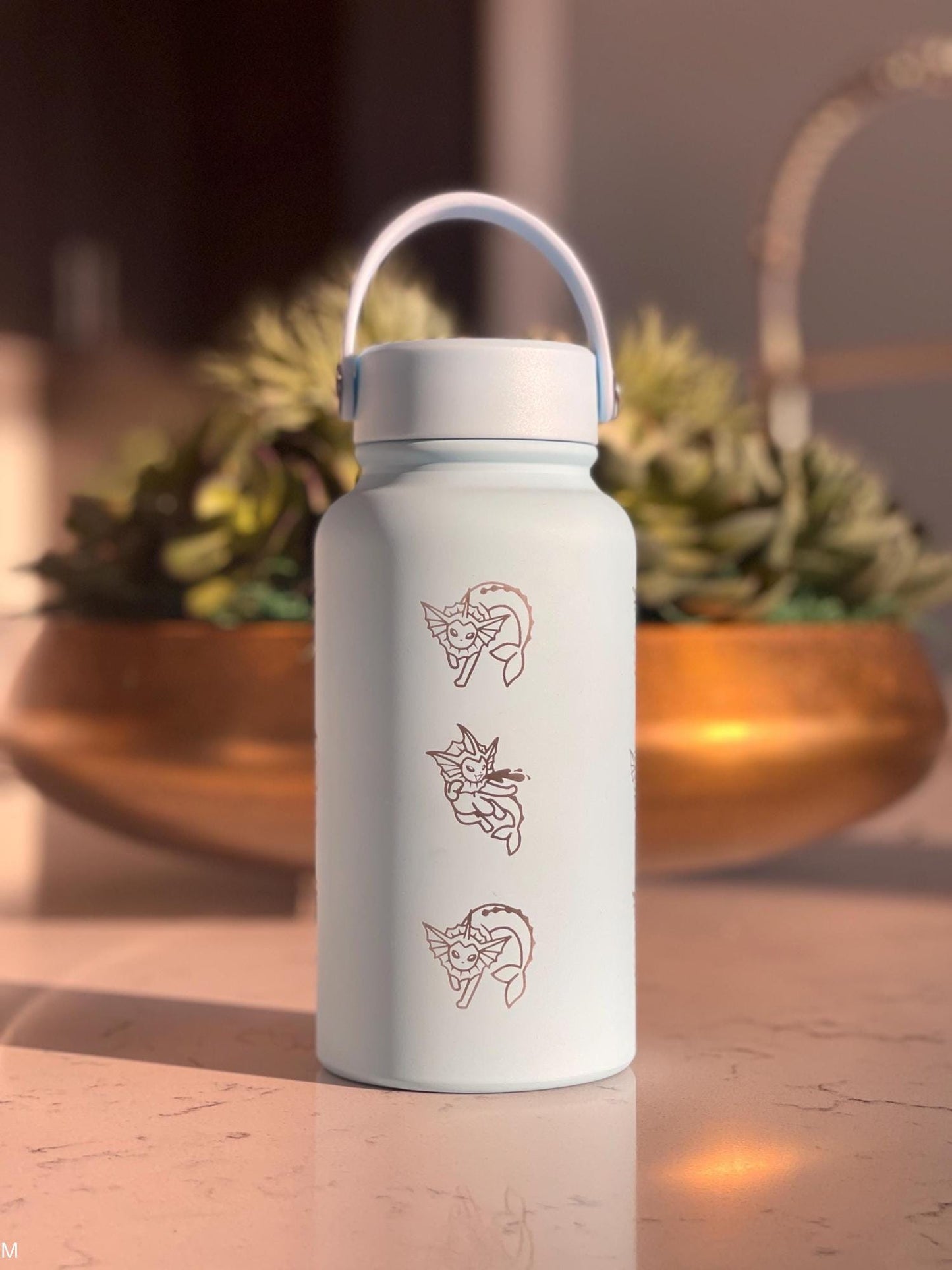 Vaporeon Water Bottle Coffee Tumbler with Sleeping Vaporeon, Water Gun & Cafe Top Hat Version, Eeveelution Fan Waterbottle Anniversary Gift