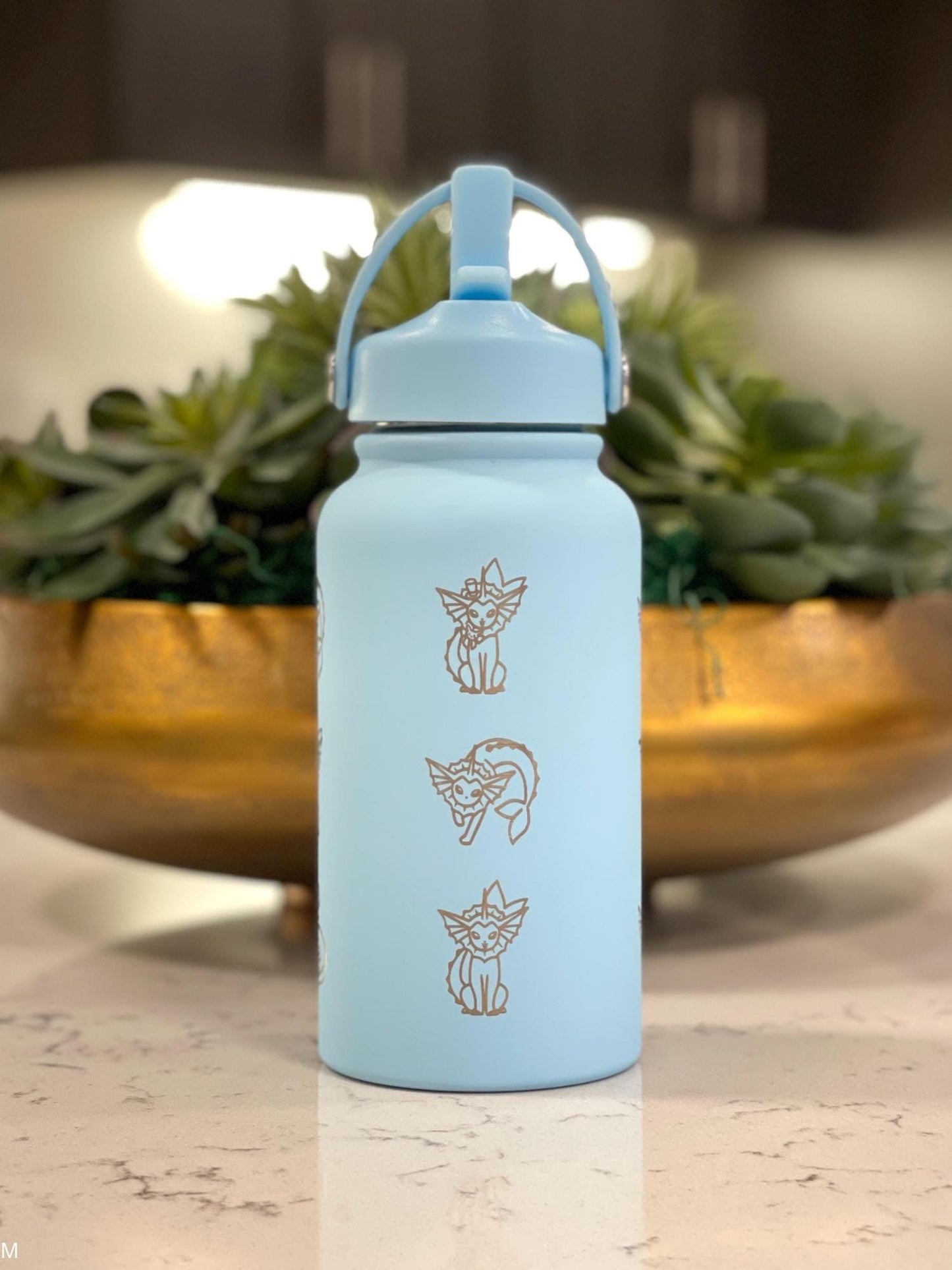 Vaporeon Water Bottle Coffee Tumbler with Sleeping Vaporeon, Water Gun & Cafe Top Hat Version, Eeveelution Fan Waterbottle Anniversary Gift