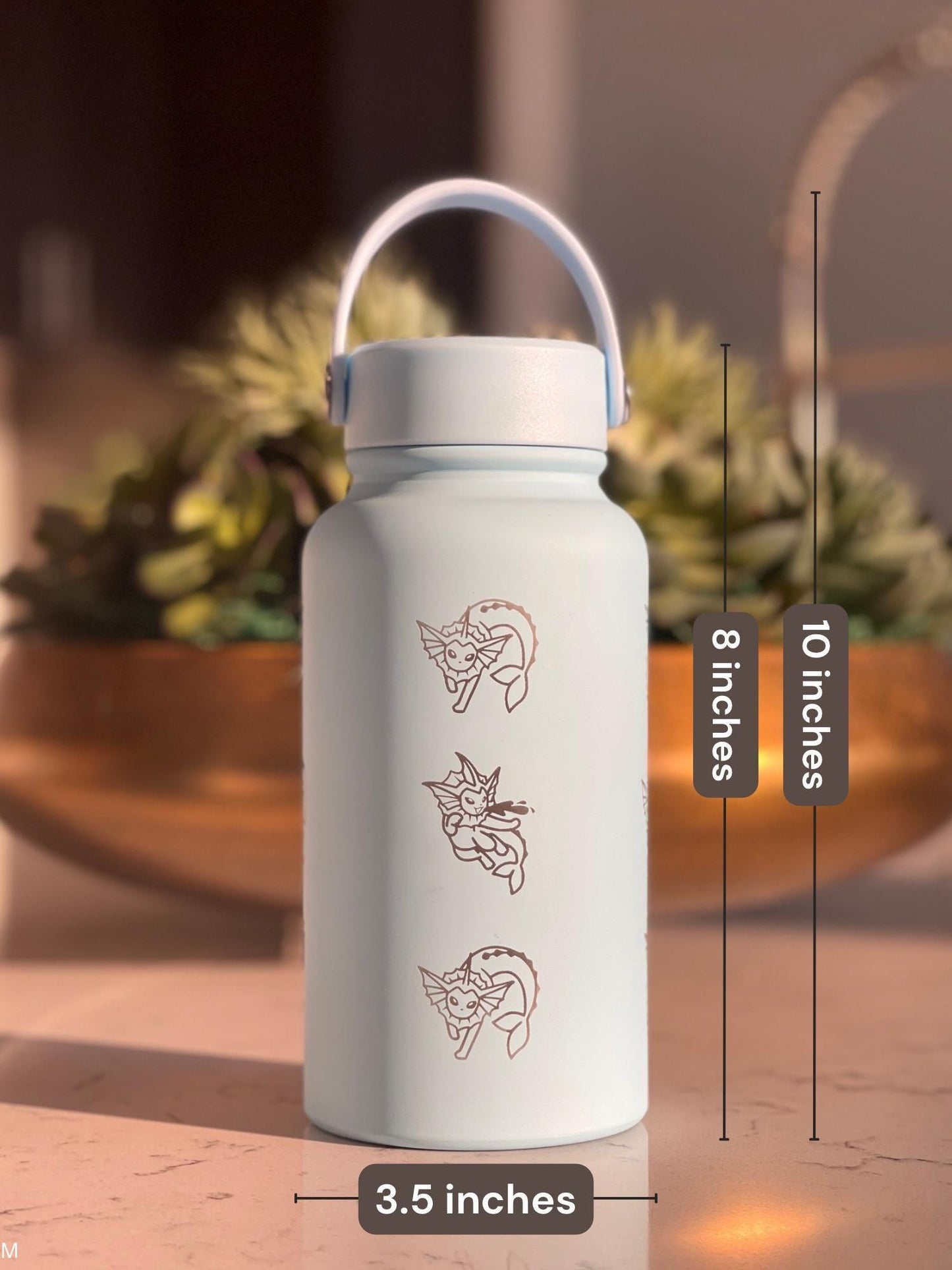 Vaporeon Water Bottle Coffee Tumbler with Sleeping Vaporeon, Water Gun & Cafe Top Hat Version, Eeveelution Fan Waterbottle Anniversary Gift