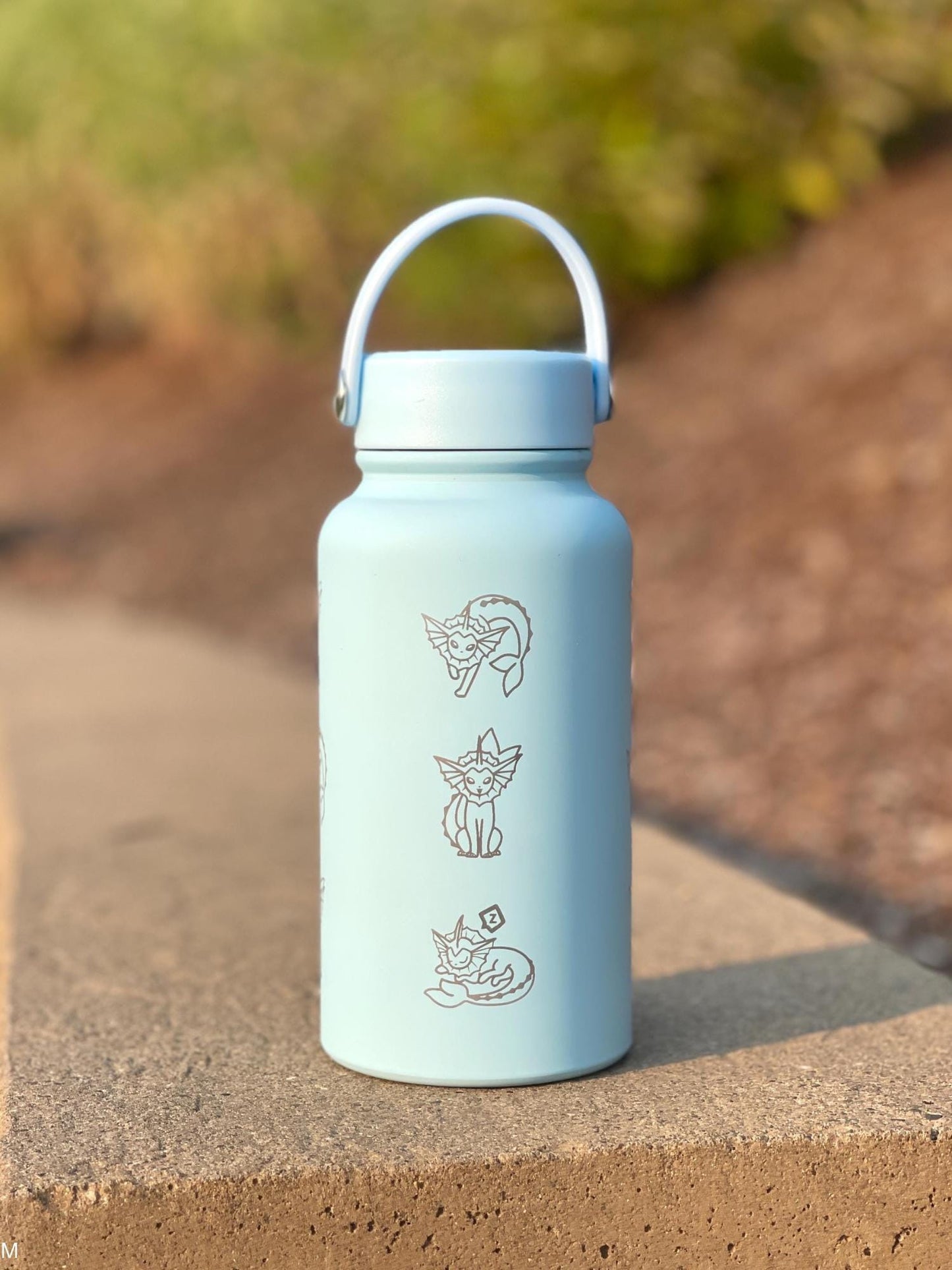 Vaporeon Water Bottle Coffee Tumbler with Sleeping Vaporeon, Water Gun & Cafe Top Hat Version, Eeveelution Fan Waterbottle Anniversary Gift