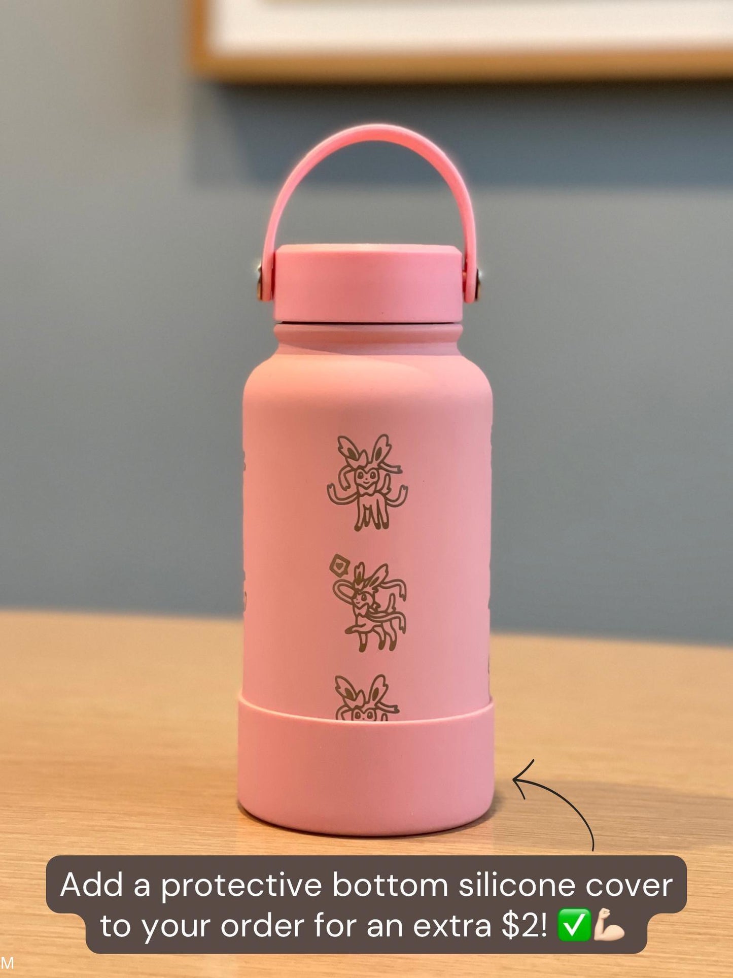 Sylveon Water Bottle Tumbler, Engraved Eevee Evolution Fairy Eeveelution Coffee Tea Thermos Travel Mug Waterbottle, Anime Fan Birthday Gift