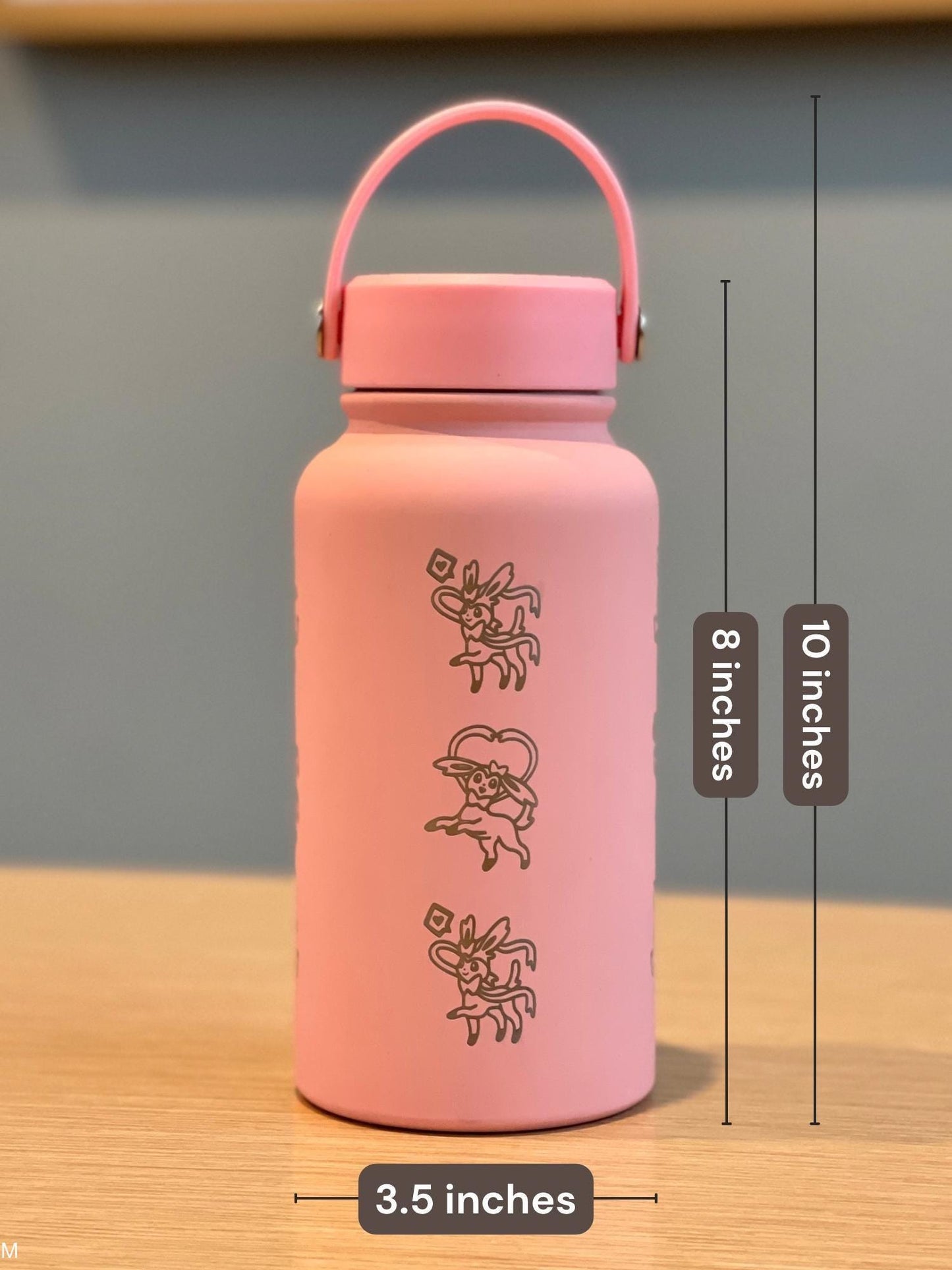 Sylveon Water Bottle Tumbler, Engraved Eevee Evolution Fairy Eeveelution Coffee Tea Thermos Travel Mug Waterbottle, Anime Fan Birthday Gift