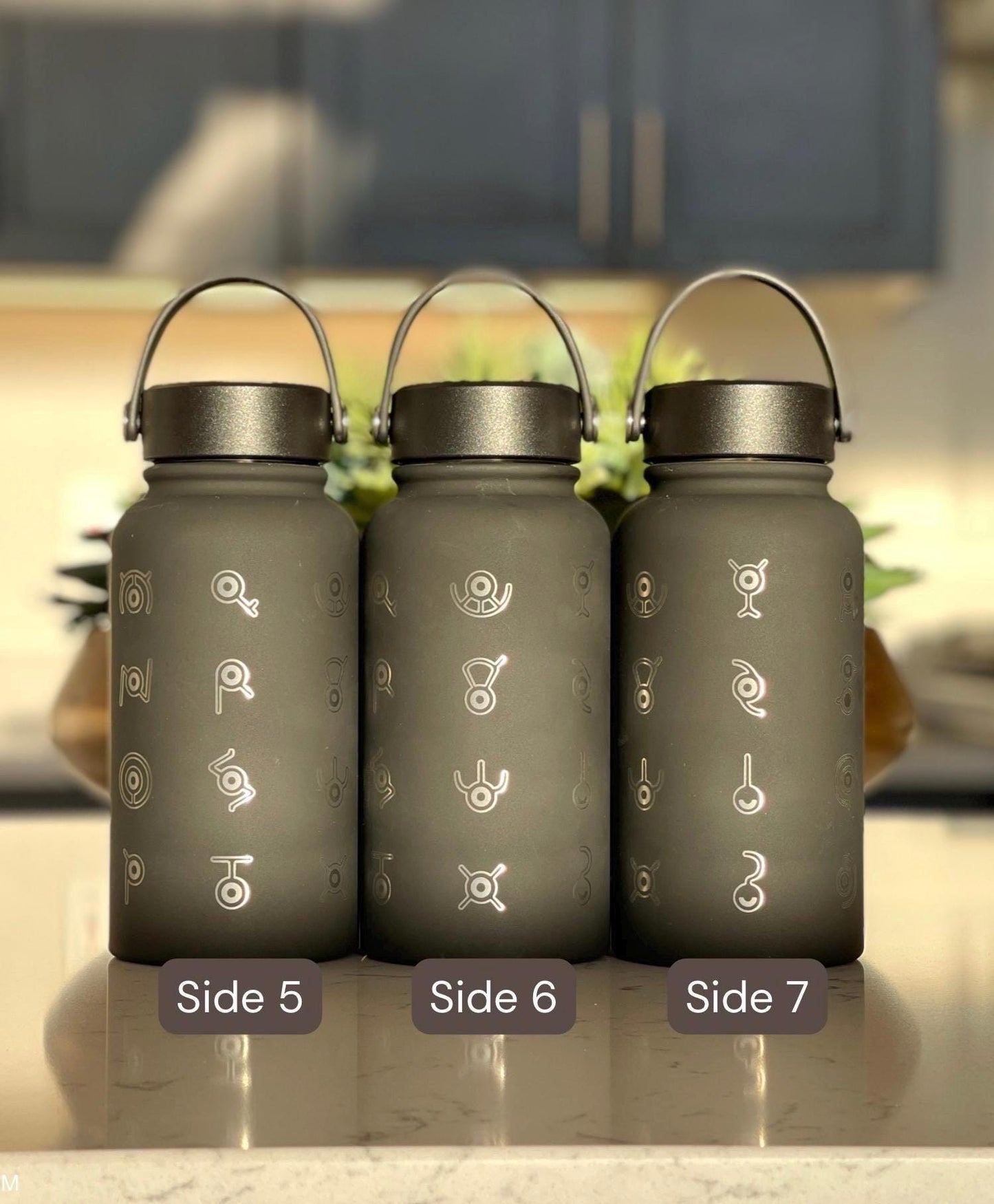 Unown Alphabet Water Bottle, Engraved “28 Unowns” Waterbottle Coffee Tumbler, Unknown Anime Fan Birthday Thermos Travel Mug Flask Gift