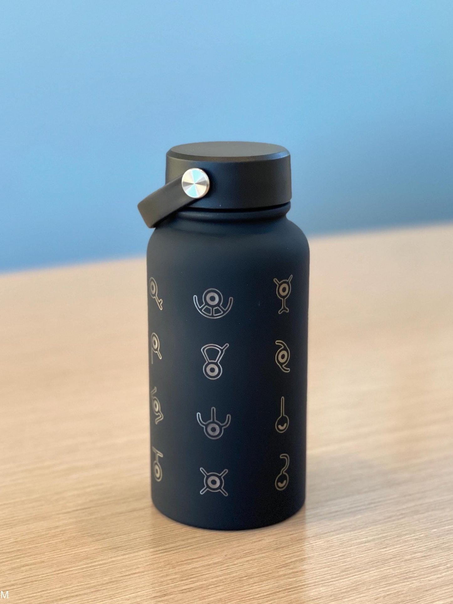 Unown Alphabet Water Bottle, Engraved “28 Unowns” Waterbottle Coffee Tumbler, Unknown Anime Fan Birthday Thermos Travel Mug Flask Gift