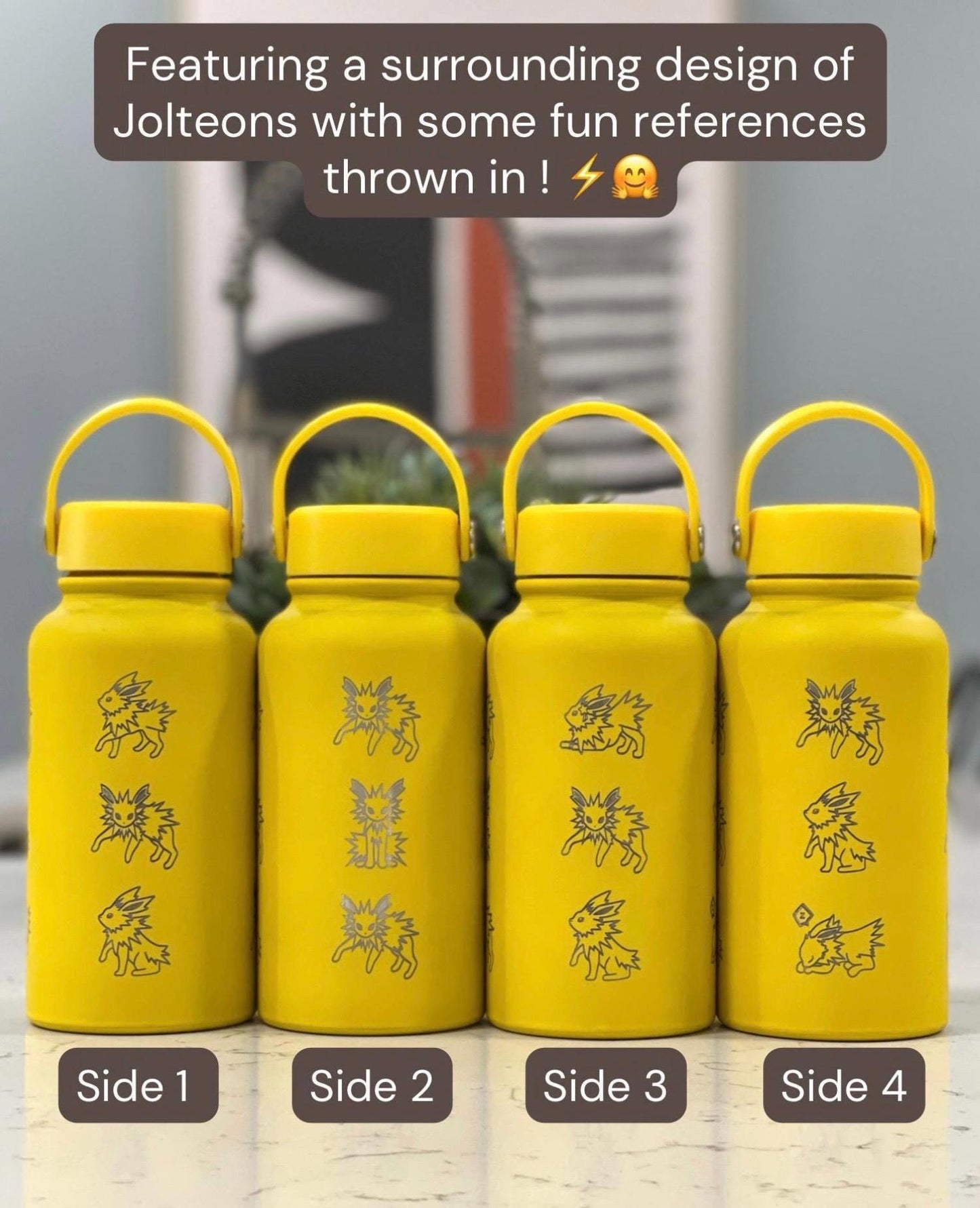 Jolteon Water Bottle, Eevee Eeveelution Engraved Straw Waterbottle Coffee Tea Tumbler Thermos, Gamer Birthday Anniversary Gift