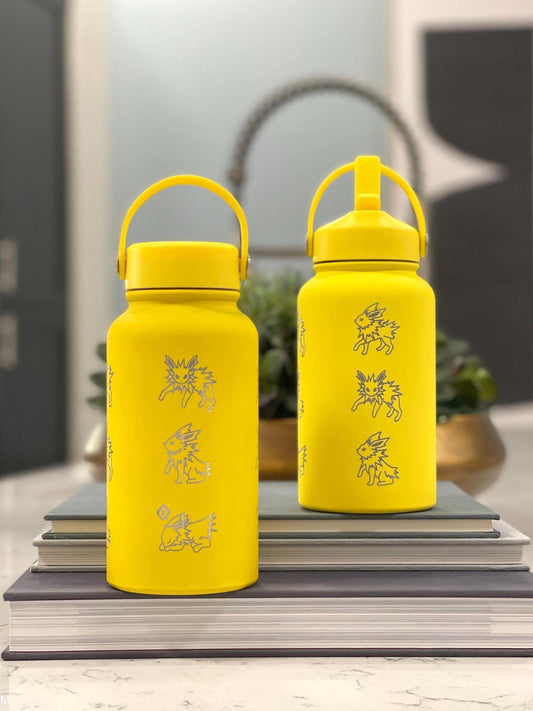 Jolteon Water Bottle, Eevee Eeveelution Engraved Straw Waterbottle Coffee Tea Tumbler Thermos, Gamer Birthday Anniversary Gift