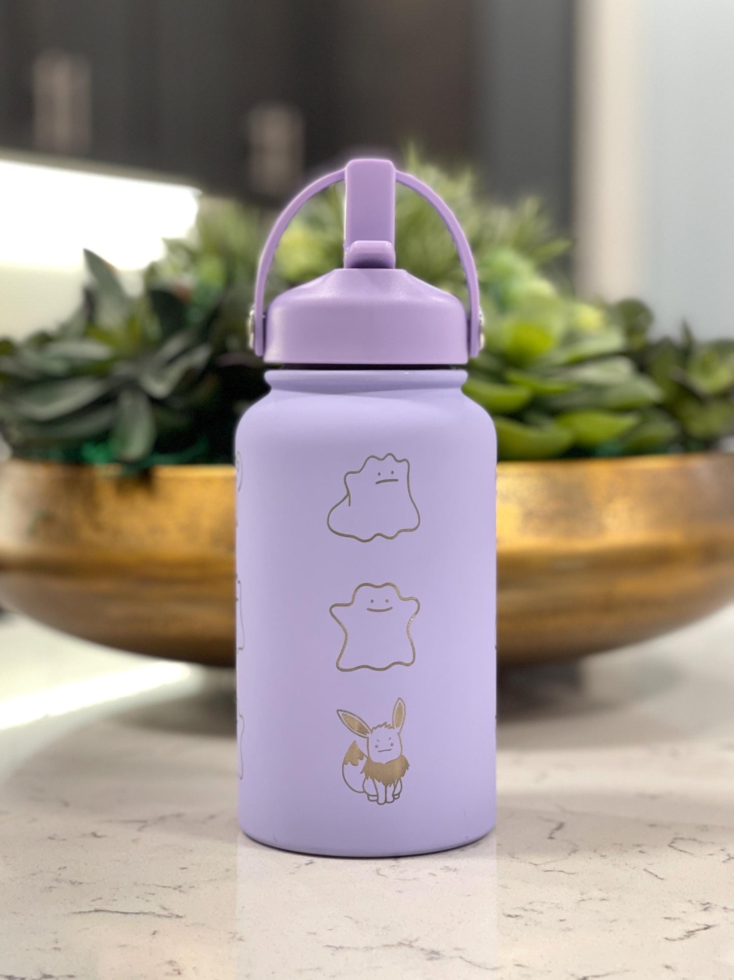 Ditto Water Bottle Engraved Coffee Straw Tumbler Waterbottle with Fake Ditto Squirtle & Eevee, Funny Meme Flask Birthday Anniversary Gift
