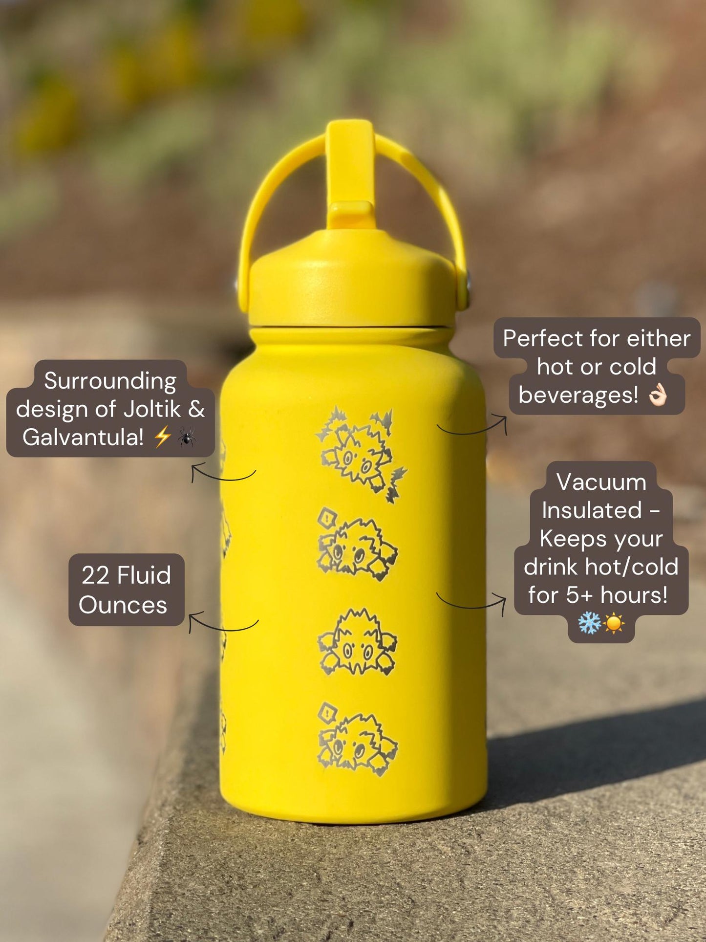 Joltik Galvantula Water Bottle Engraved Coffee Tumbler with Sleeping Joktik, Spider Electric Bug Waterbottle Travel Mug, Gamer Birthday Gift