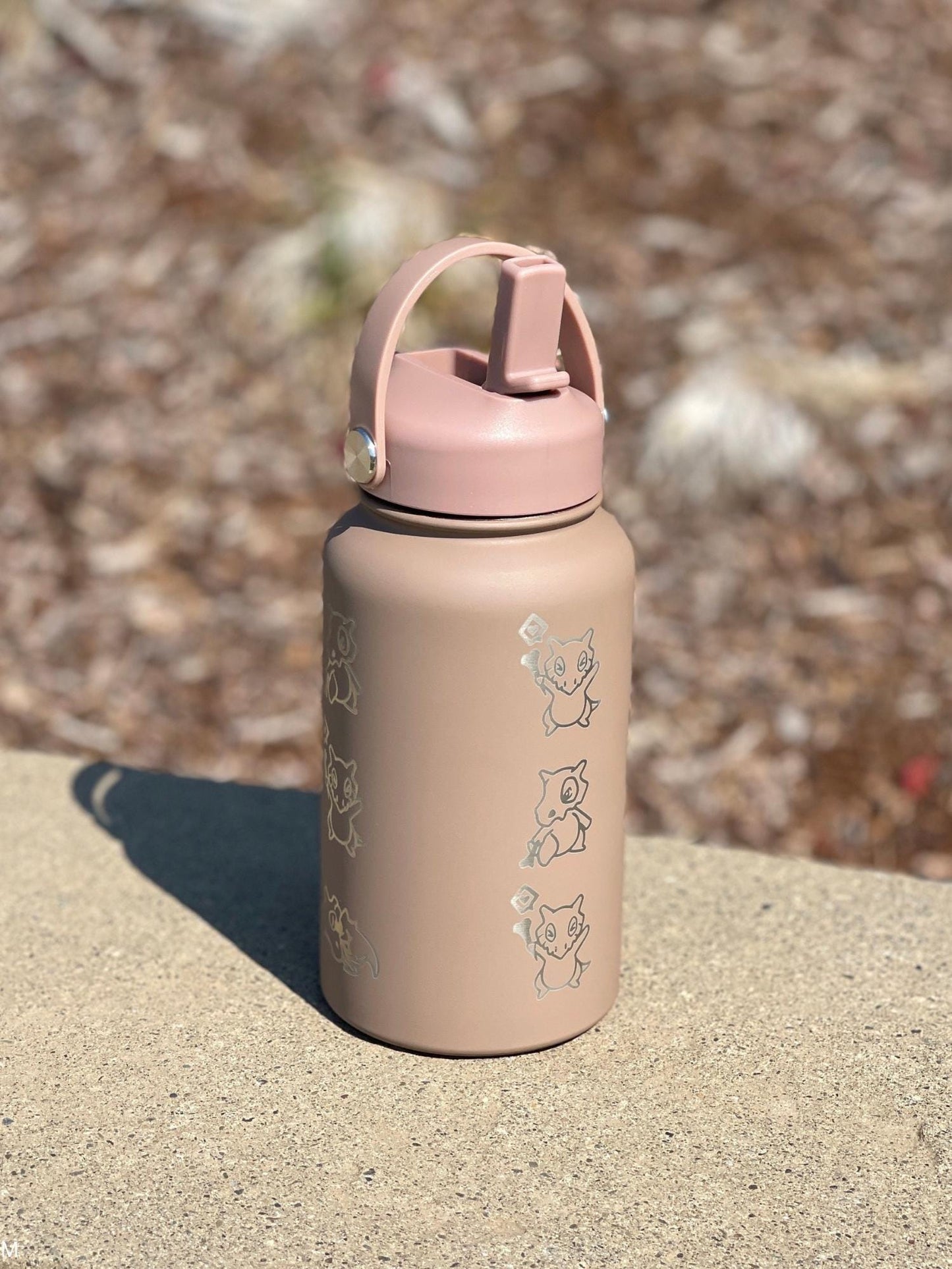 Cubone Marowak Waterbottle, Engraved Straw Coffee Tea Tumbler Travel Mug Water Bottle, Kanto Anime Fan Flask Drinkware Birthday Gift