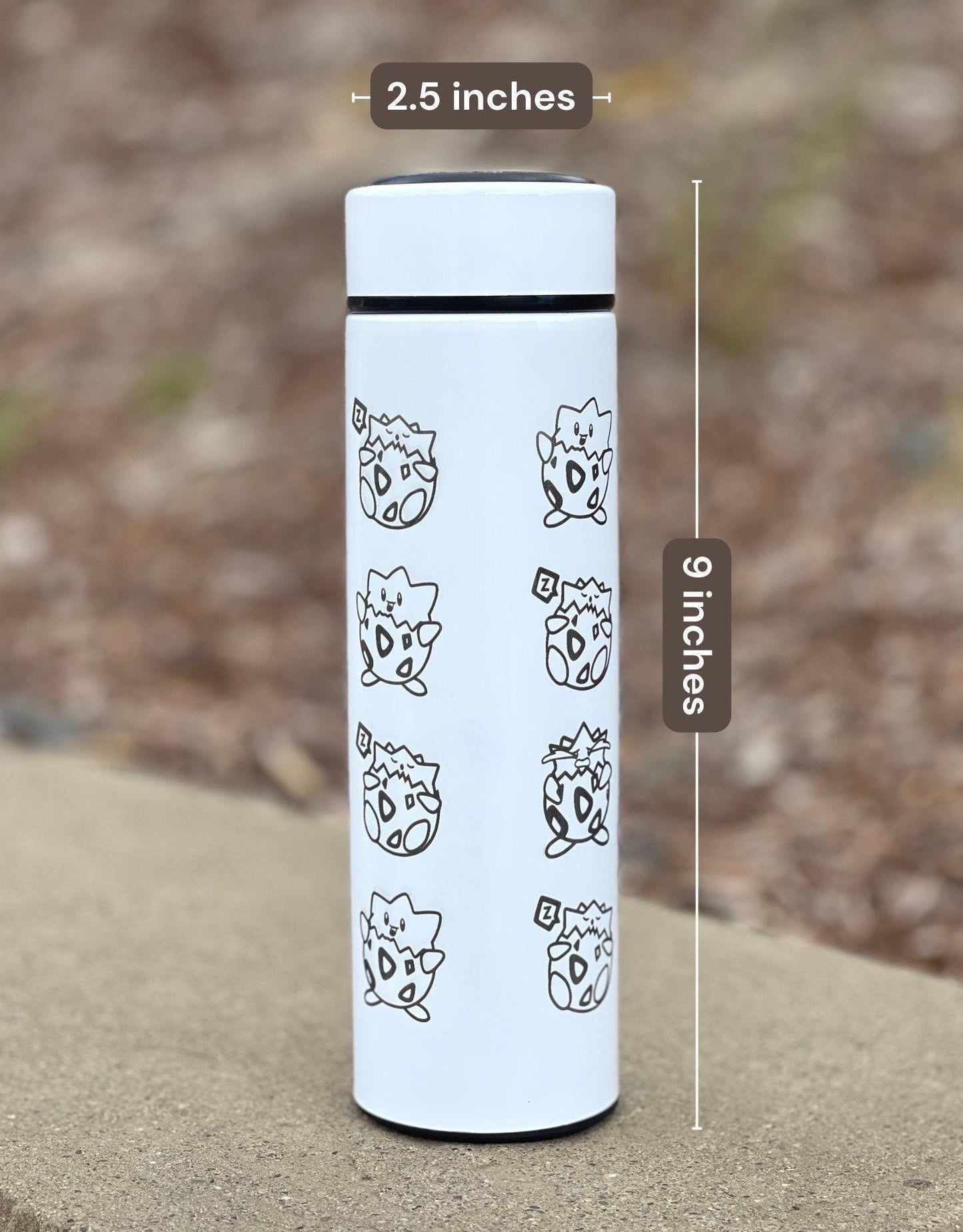 Togepi Engraved Coffee Tumbler with Tea Infuser, Crying & Angry Togepi with Banana, Funny Cute Anime Waterbottle Travel Mug Gift