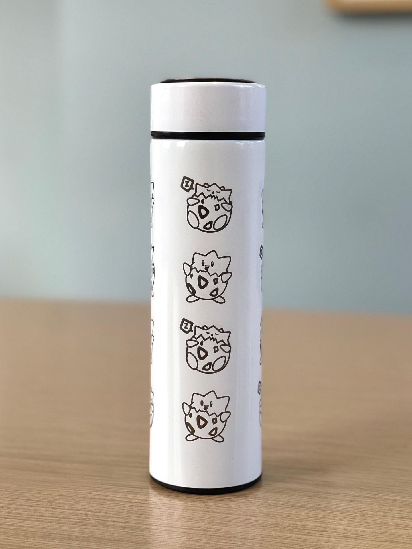 Togepi Engraved Coffee Tumbler with Tea Infuser, Crying & Angry Togepi with Banana, Funny Cute Anime Waterbottle Travel Mug Gift