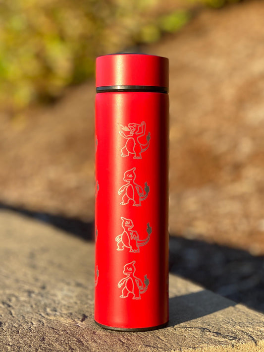Charmeleon Coffee Tumbler Waterbottle Tea Infuser with Sleeping Charmeon Travel Mug Thermos, Charmander Evolution Anime Fan Birthday Gift