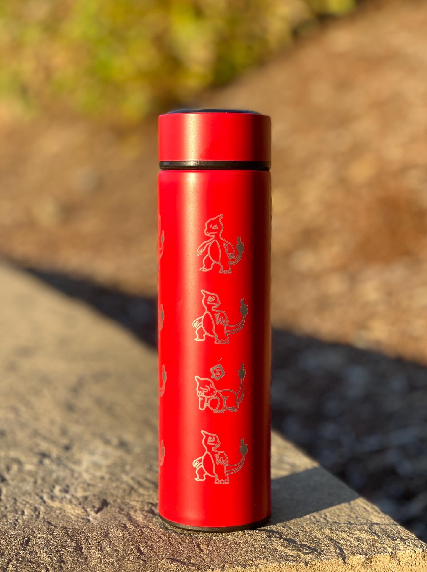 Charmeleon Coffee Tumbler Waterbottle Tea Infuser with Sleeping Charmeon Travel Mug Thermos, Charmander Evolution Anime Fan Birthday Gift