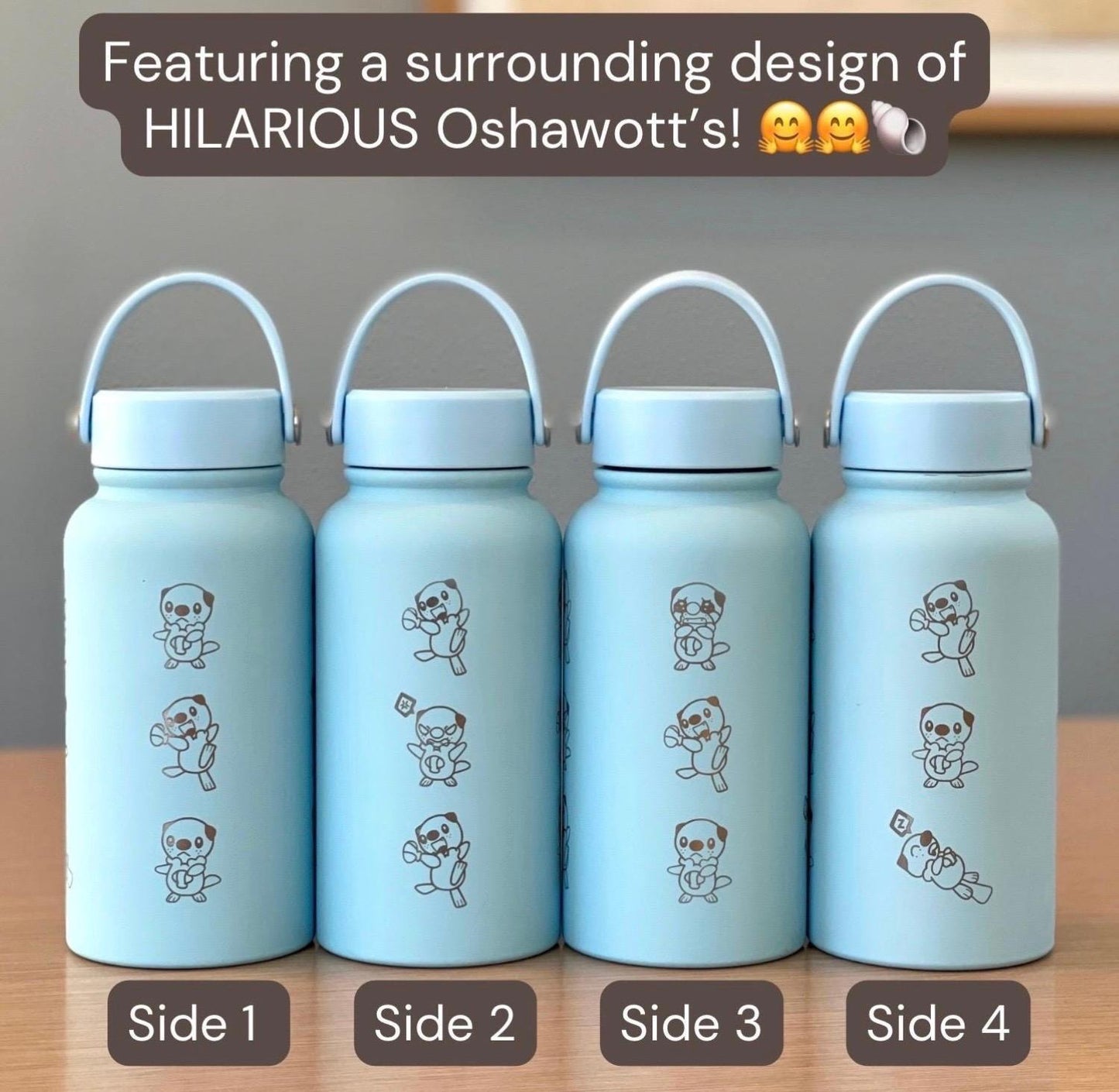 Oshawott Water Bottle Engraved Waterbottle, Crying Oshawott Shell Funny Unova Starter Samurott Coffee Tumbler Thermos, Anime Birthday Gift