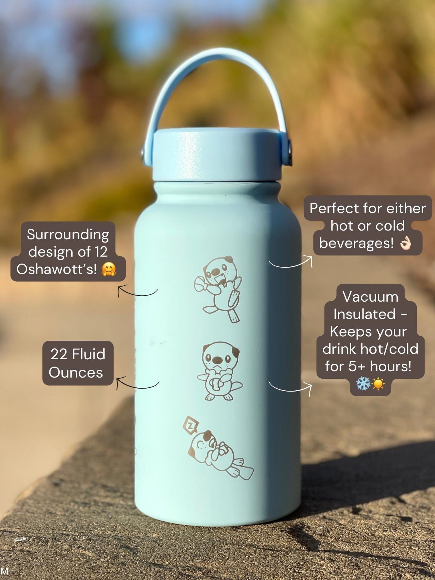 Oshawott Water Bottle Engraved Waterbottle, Crying Oshawott Shell Funny Unova Starter Samurott Coffee Tumbler Thermos, Anime Birthday Gift