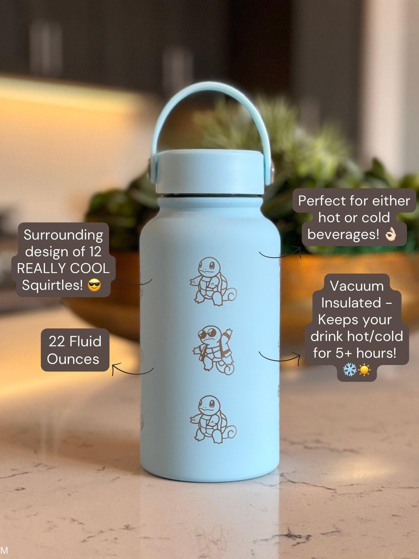 Squirtle Squad Water Bottle Engraved Coffee Tumbler with Sunglasses Saxophone Squirtle, Waterbottle Travel Mug Kanto Starter Birthday Gift