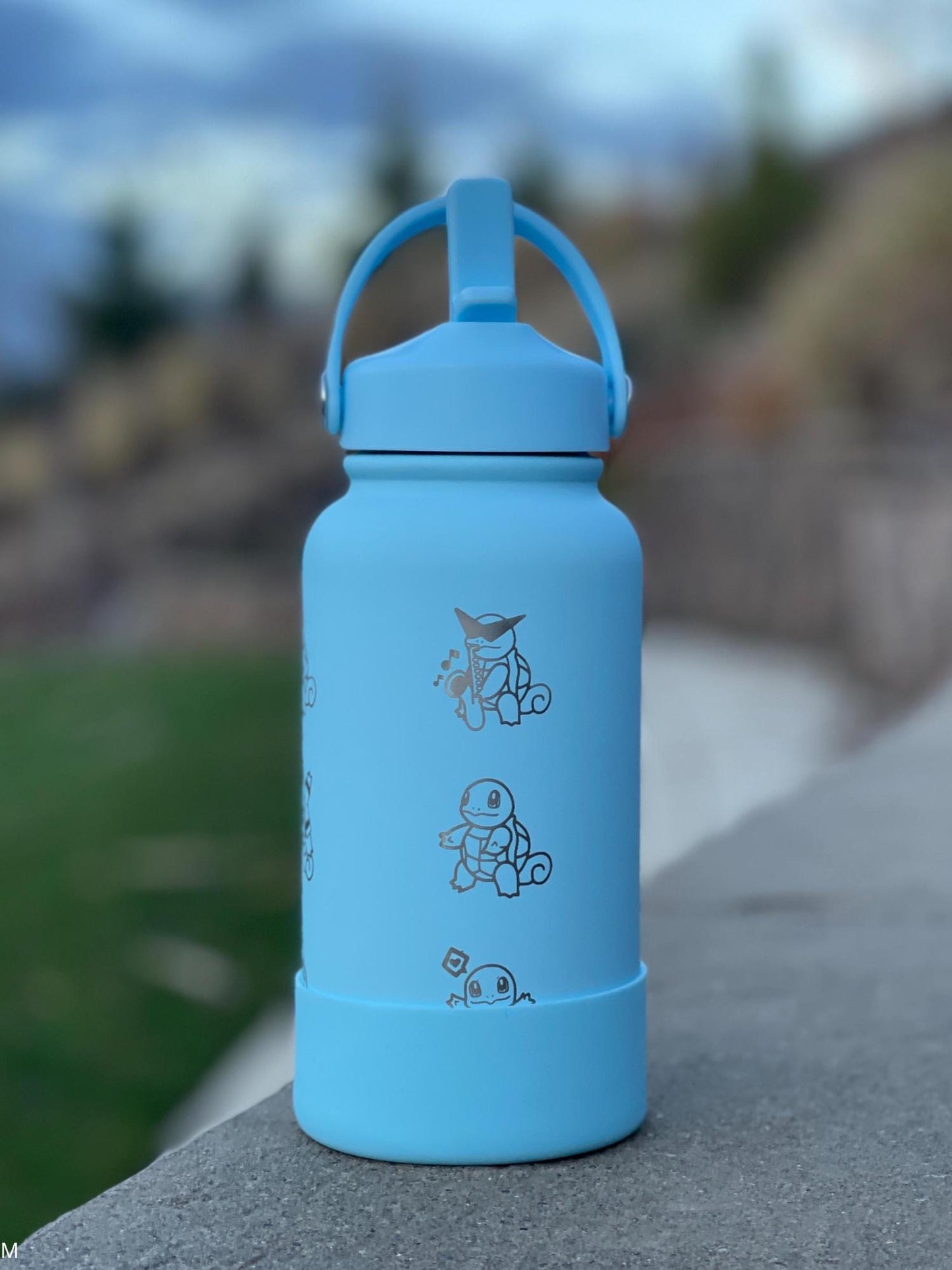 Squirtle Squad Water Bottle Engraved Coffee Tumbler with Sunglasses Saxophone Squirtle, Waterbottle Travel Mug Kanto Starter Birthday Gift