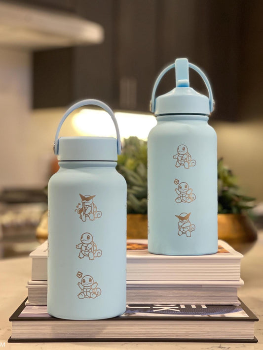 Squirtle Squad Water Bottle Engraved Coffee Tumbler with Sunglasses Saxophone Squirtle, Waterbottle Travel Mug Kanto Starter Birthday Gift