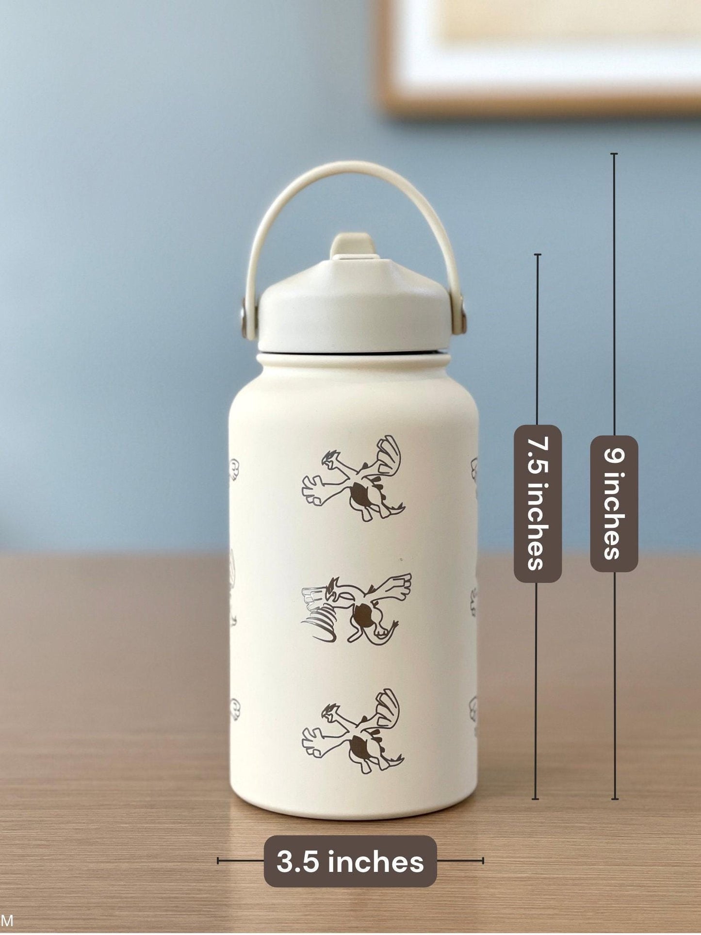 Lugia Engraved Straw Water Bottle, Aeroblast Move Johto Legendary Waterbottle Coffee Tumbler, Anime Fan Travel Mug Cup Birthay Gift