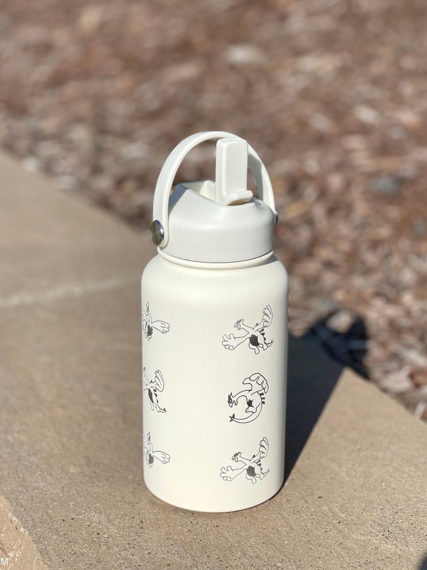 Lugia Engraved Straw Water Bottle, Aeroblast Move Johto Legendary Waterbottle Coffee Tumbler, Anime Fan Travel Mug Cup Birthay Gift