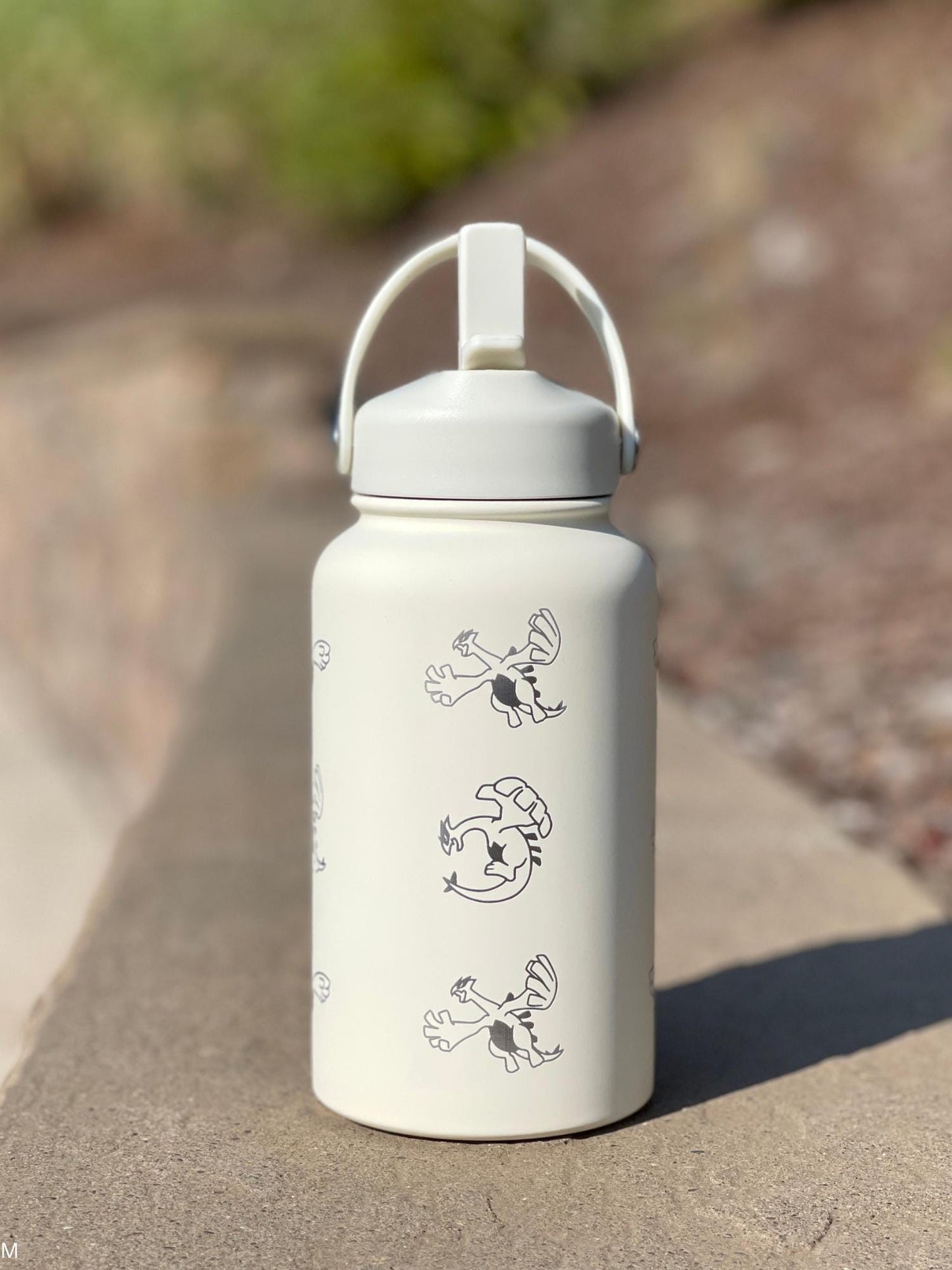 Lugia Engraved Straw Water Bottle, Aeroblast Move Johto Legendary Waterbottle Coffee Tumbler, Anime Fan Travel Mug Cup Birthay Gift